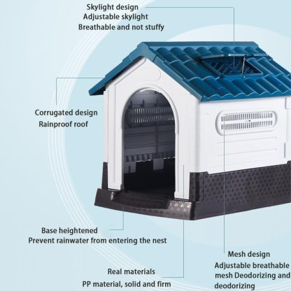 JIUSILIFE Casa Grande para Perros, Casa para Perros Tanto para Interior como para Exterior, con Techo Solar Ajustable Y Base Elevada, Fácil Montar, con Aseo, Casa Plegable Impermeable,Gray,M