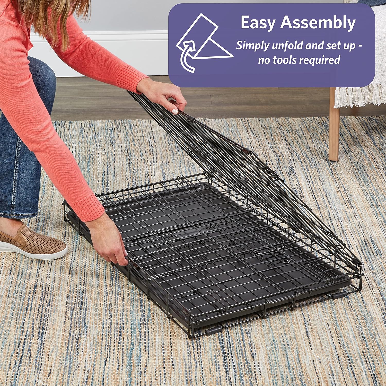 MidWest Homes for Pets - Jaula para perros XL | Jaula para perros MidWest iCrate de metal plegable con doble puerta con panel divisor, protege los pies y bandeja para perros a prueba de fugas | 48 pulgadas de largo x 30 de ancho x 33 pulgadas de alto, raz