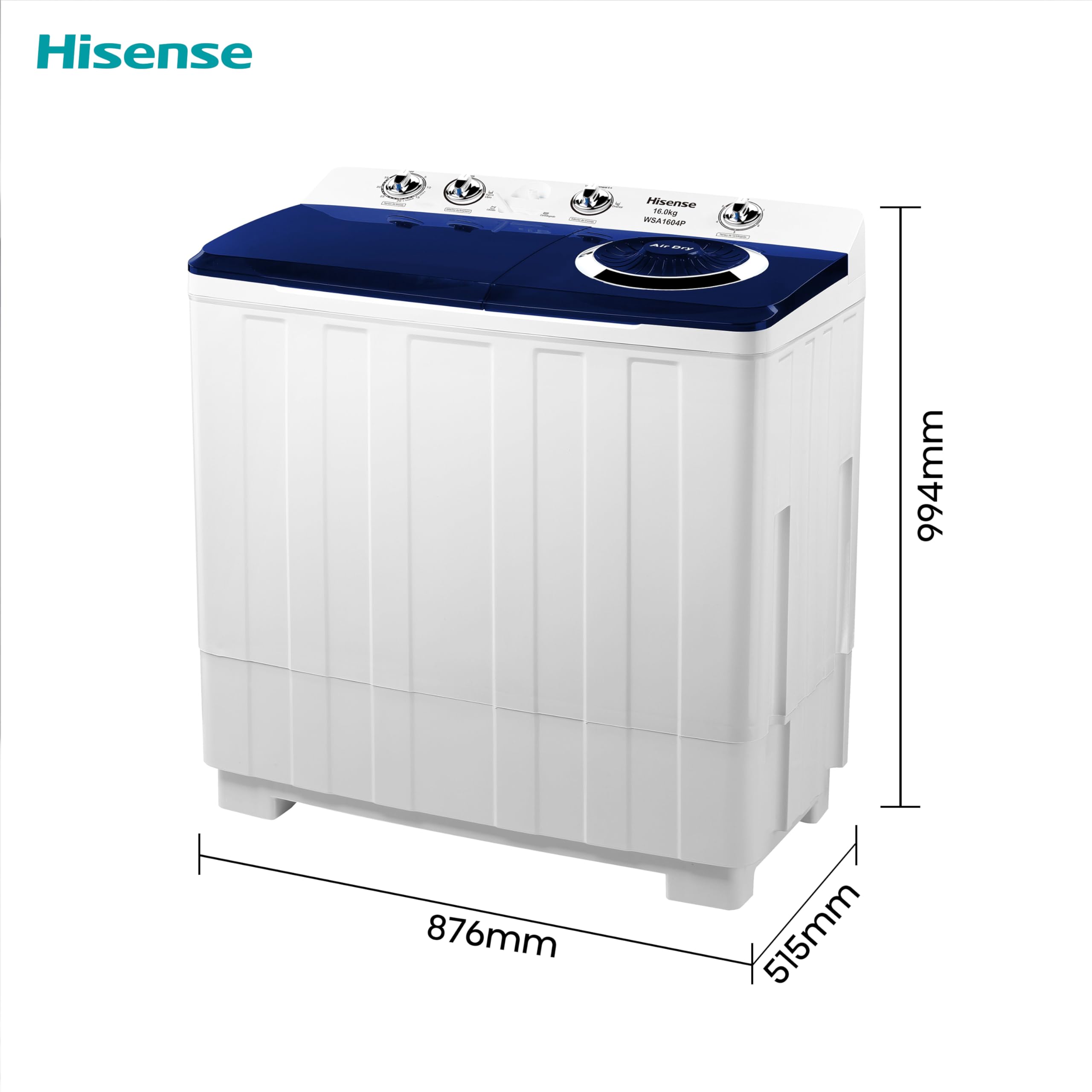 Hisense Lavadora de Doble  | Semiautomática | Temporizador de Lavado y Centrifugado | Secado con Aire | Filtro Mágico