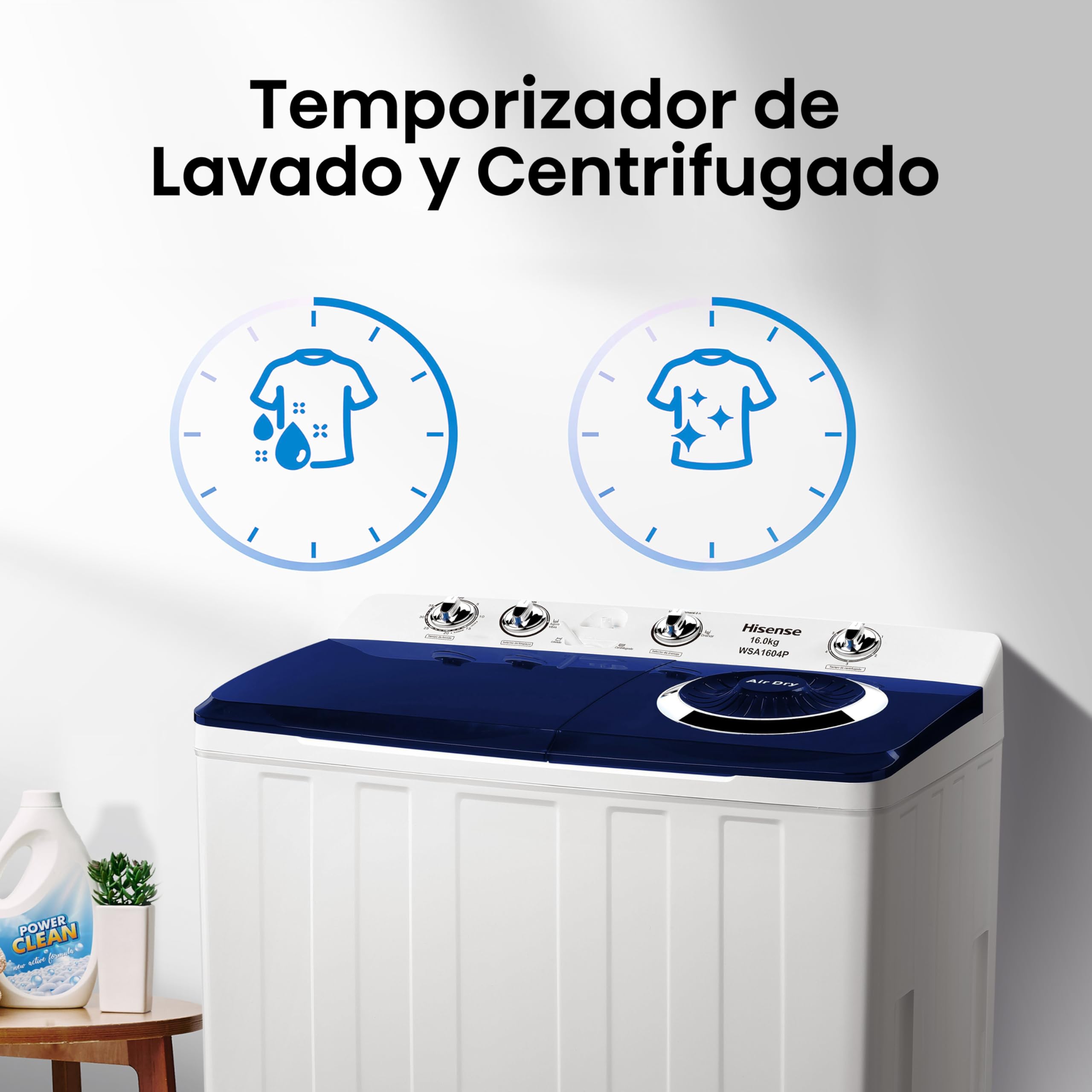 Hisense Lavadora de Doble  | Semiautomática | Temporizador de Lavado y Centrifugado | Secado con Aire | Filtro Mágico