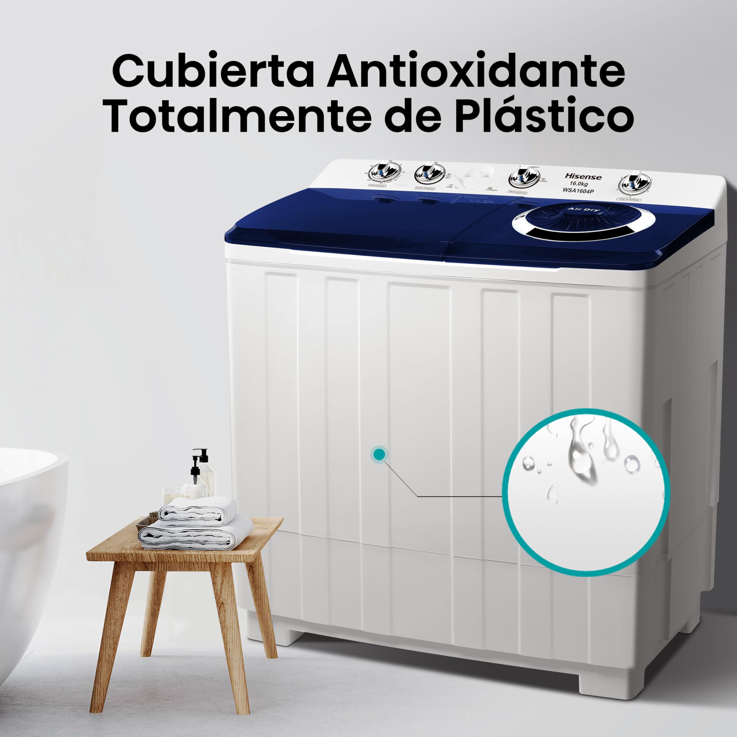 Hisense Lavadora de Doble  | Semiautomática | Temporizador de Lavado y Centrifugado | Secado con Aire | Filtro Mágico