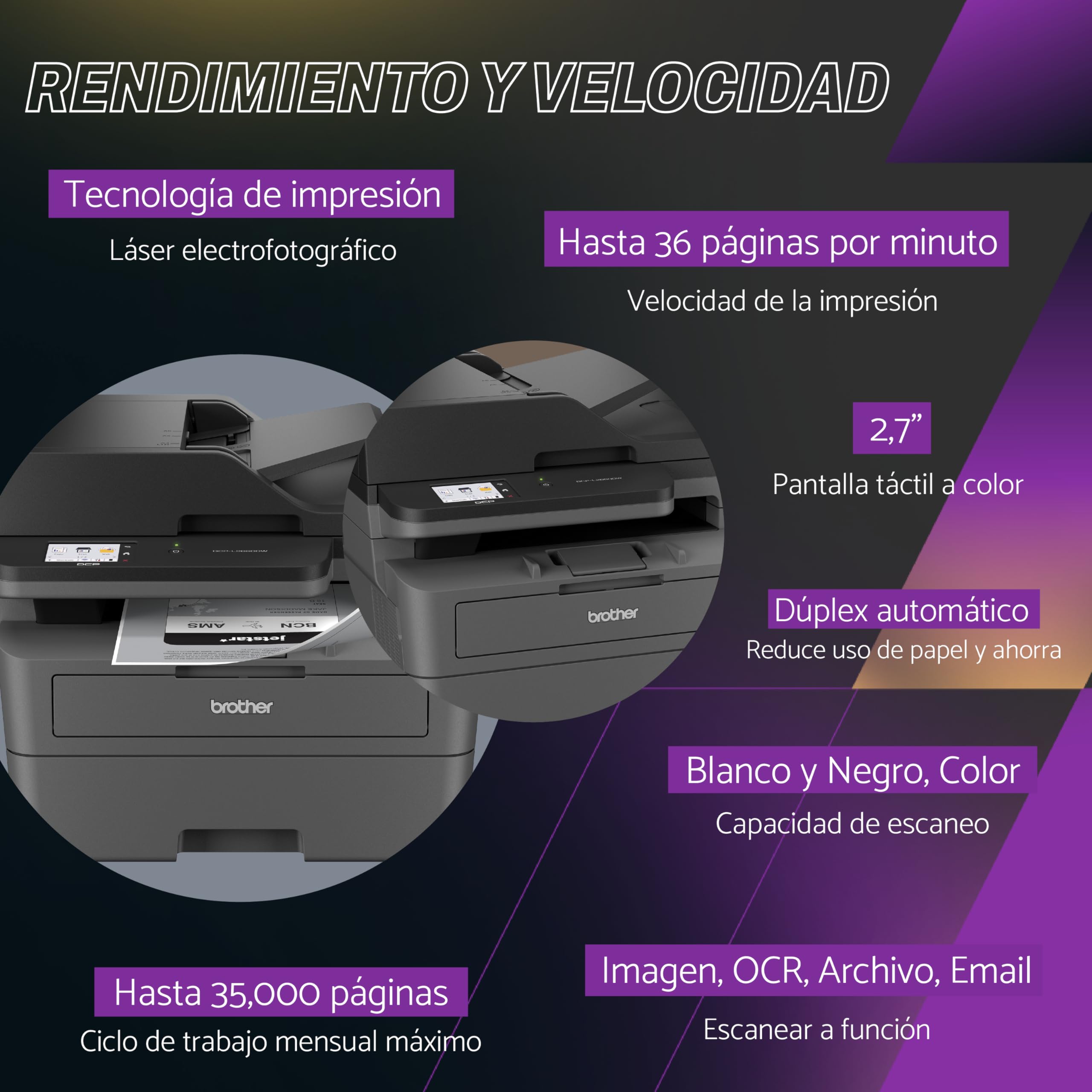 Brother Impresora Multifuncional Láser 3 en 1 de Alto Rendimiento