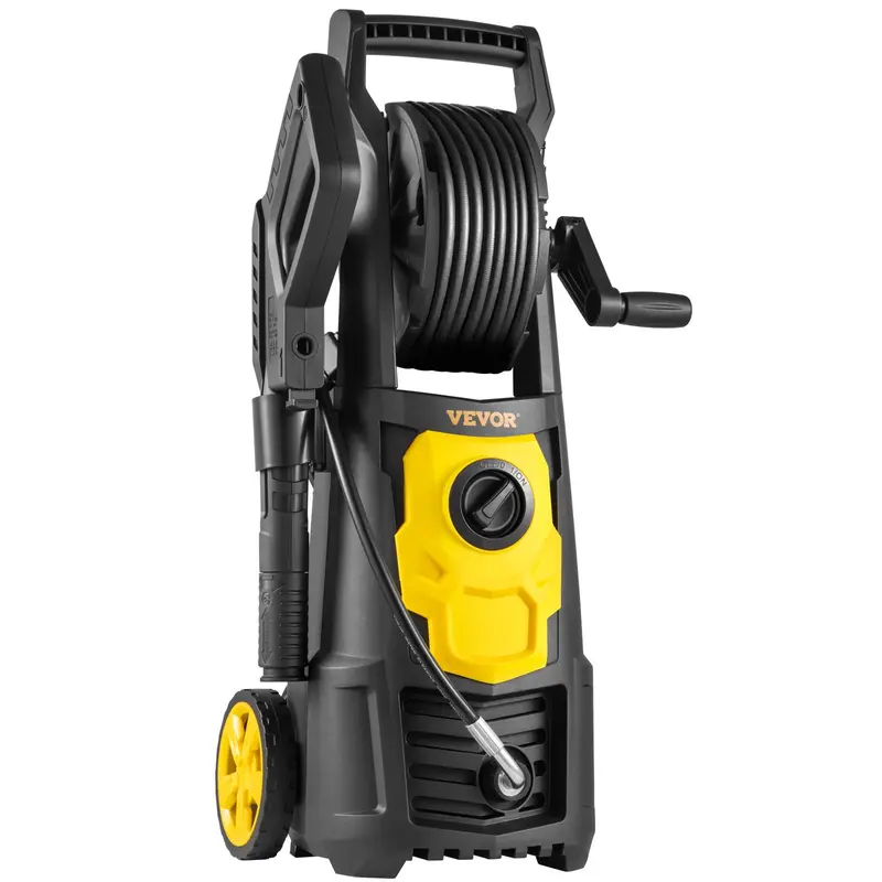 Hidrolavadora eléctrica de 2000 PSI, caudal máximo de 1.76 GPM, con manguera y carrete de 9 metros, 5 boquillas de conexión rápida, cañón de espuma, portátil para limpiar patios, coches, vallas y entradas de vehículos.