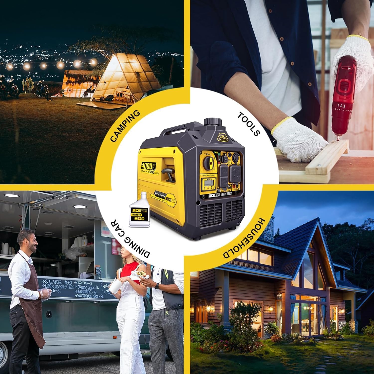 Generador inversor portátil de 4000 W, generador de gas silencioso para el hogar, listo para RV, compatible con EPA