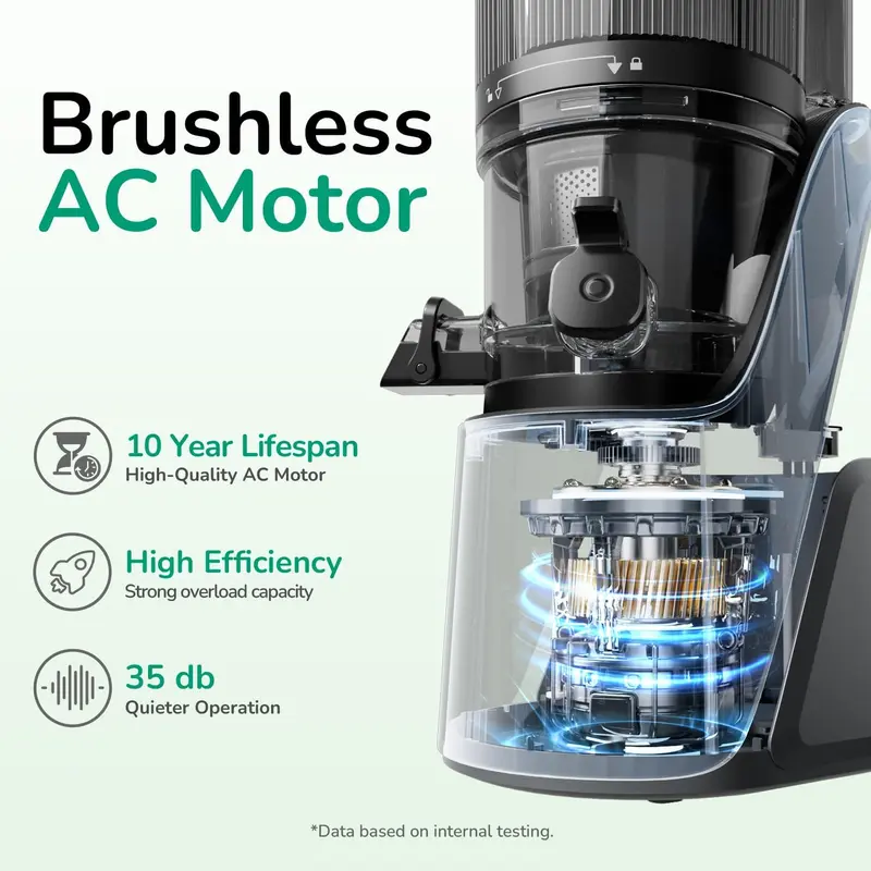 Licuadora de prensado en frío CL C16, boca de alimentación extra ancha de 15 cm, coladores 3 en 1 (jugo, sorbete y leche vegetal), potente motor de CA sin escobillas, sistema de precorte automático, máquina de licuado libre de BPA.