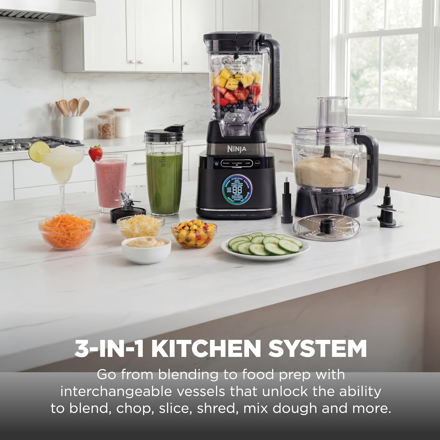 🥤NINJA Detect, Sistema de Cocina Pro, Tecnología BlendSense, Picar y Preparar Batidos, 🥗1800 Vatios de Potencia, Jaraa de 1.9L, Procesador de Alimentos, con Vaso Personal, Plateado, TB401