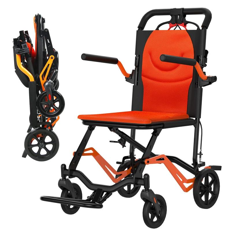 Silla de ruedas plegable liviana para personas mayores con marco de aluminio de aviación, apoyabrazos abatibles, frenos seguros y asientos espaciosos.