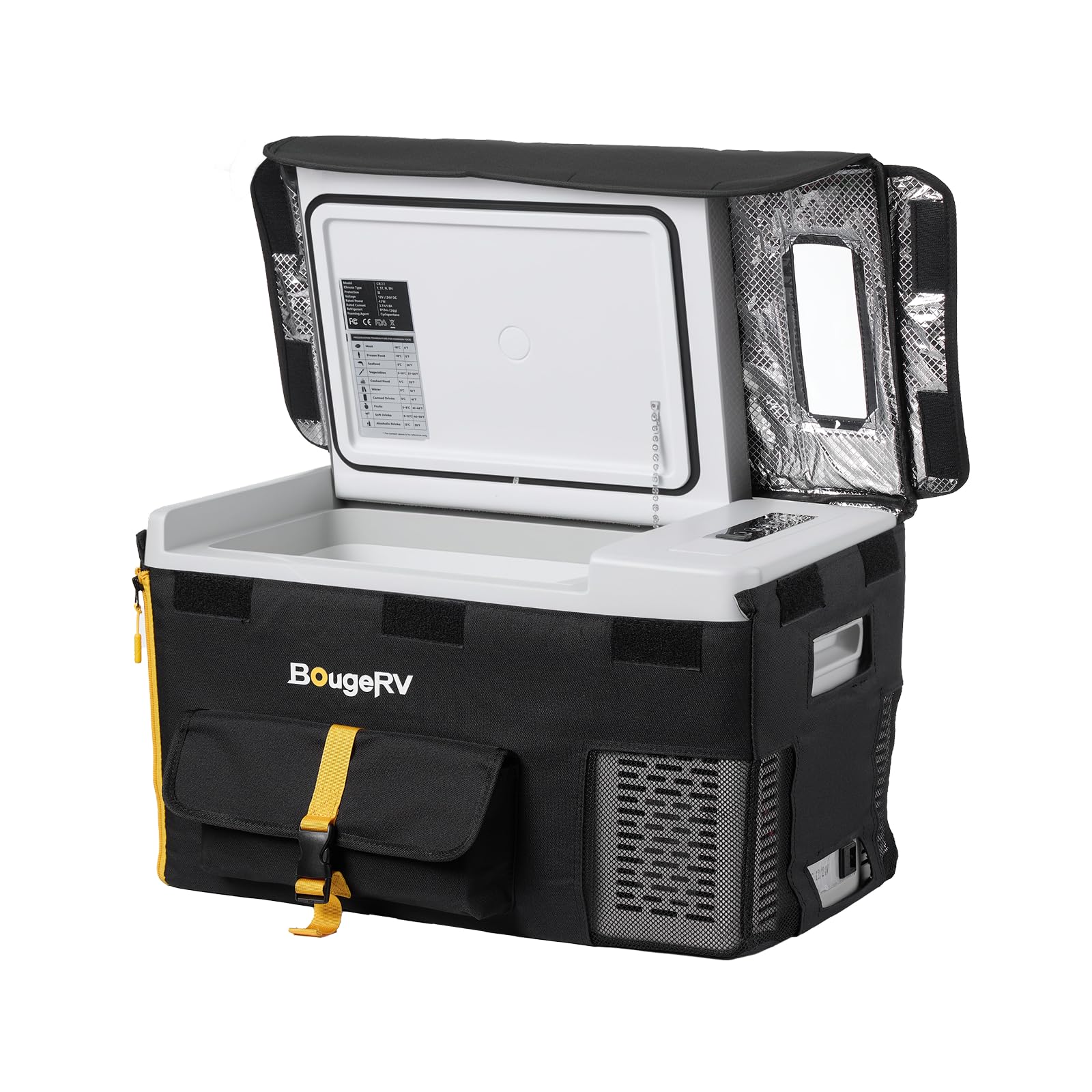 Refrigerador Portátil BougeRV de 22 L (23 qt), 12/24 V, Enfriamiento hasta -20 °C, 36 W y Funda Aislante Incluida
