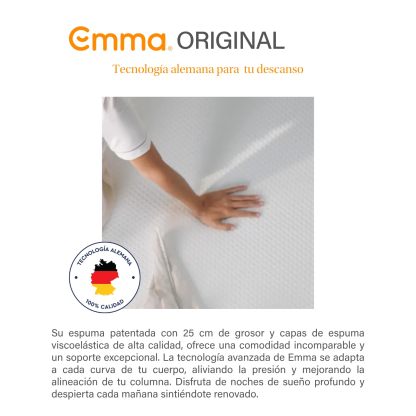 Colchón Emma de 3 Capas con Memory Foam, Altura Total de 25 cm, Firmeza Media y Funda Transpirable Lavable