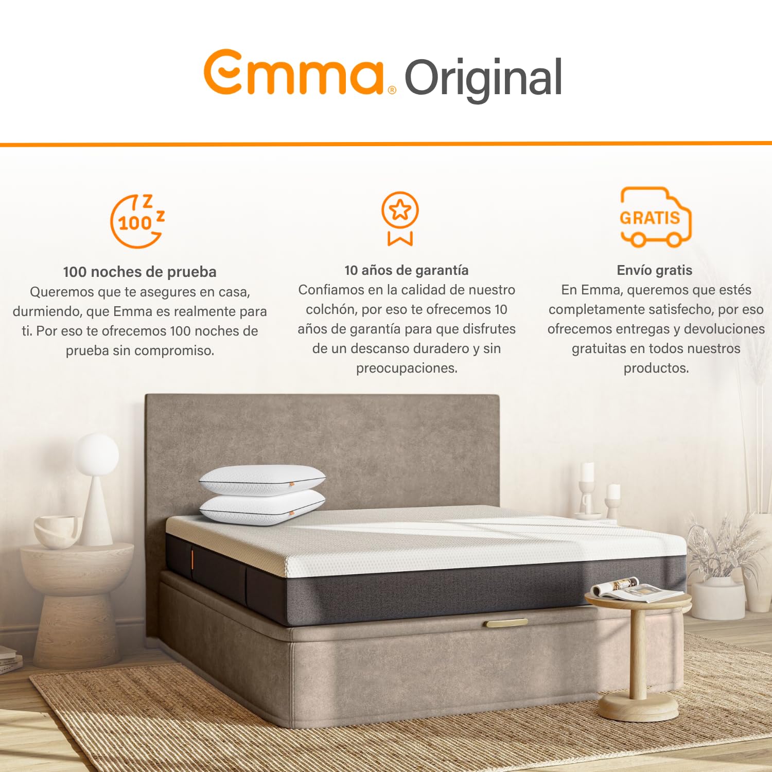 Colchón Emma de 3 Capas con Memory Foam, Altura Total de 25 cm, Firmeza Media y Funda Transpirable Lavable