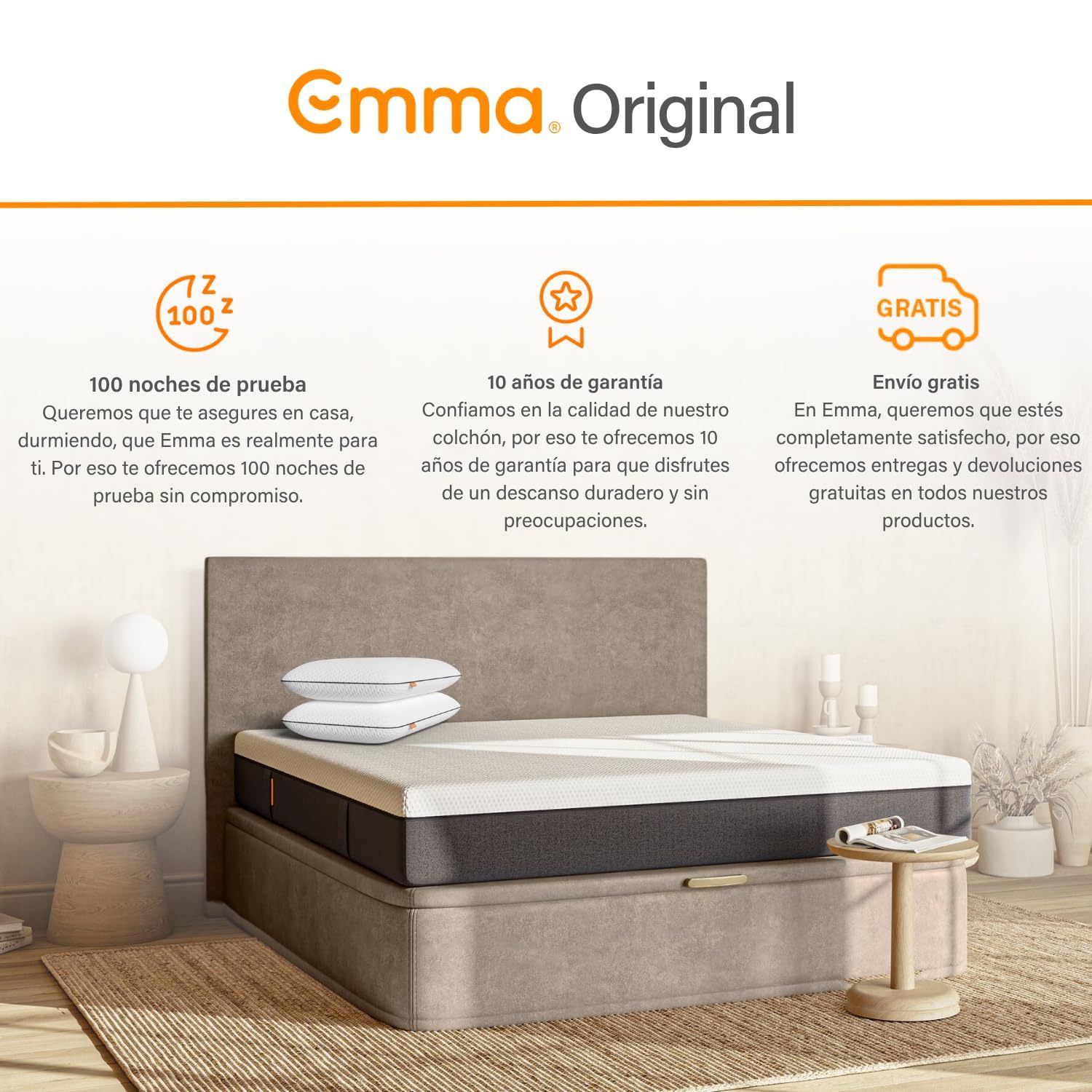 Colchón Emma de 3 Capas con Memory Foam, Altura Total de 25 cm, Firmeza Media y Funda Transpirable Lavable