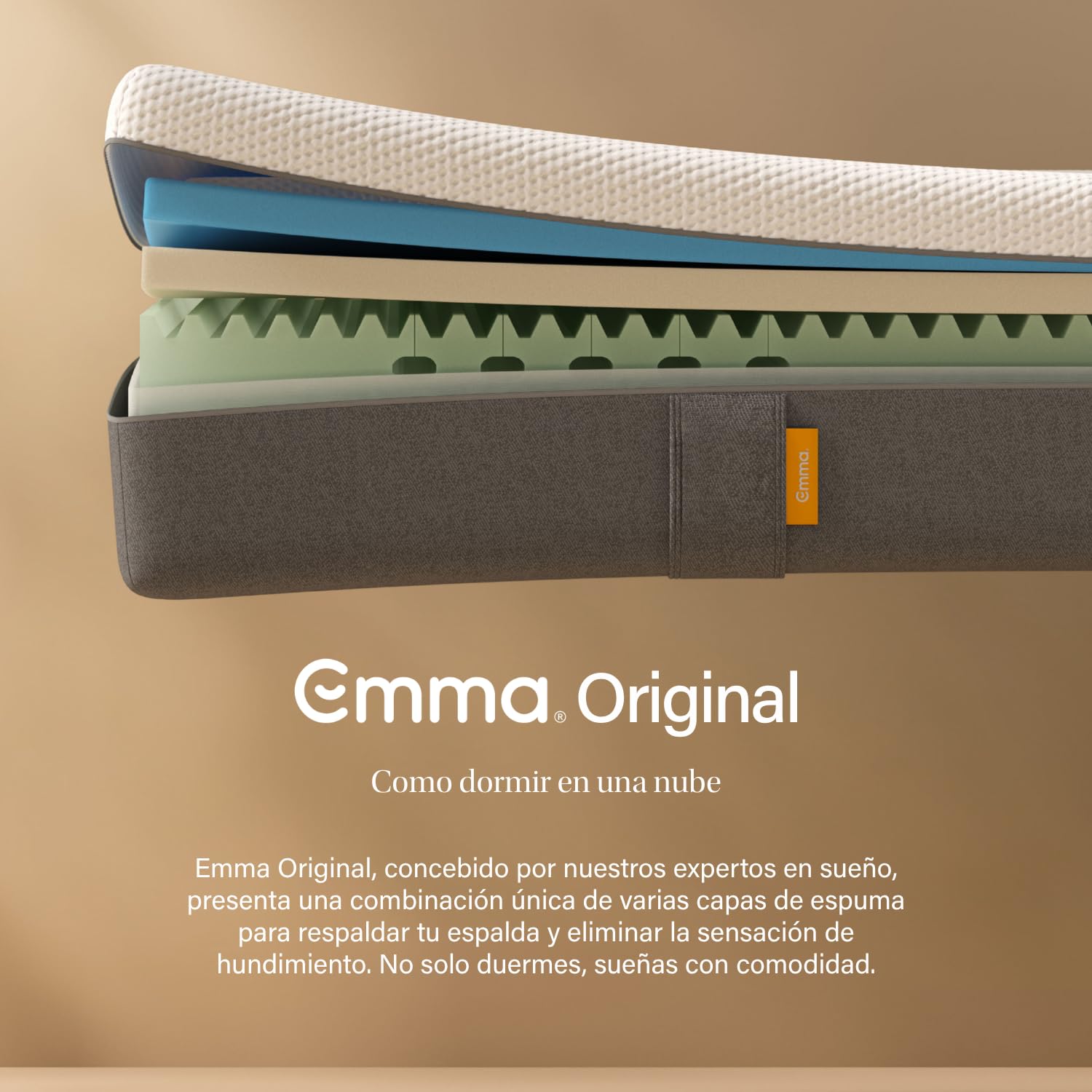 Colchón Emma de 3 Capas con Memory Foam, Altura Total de 25 cm, Firmeza Media y Funda Transpirable Lavable