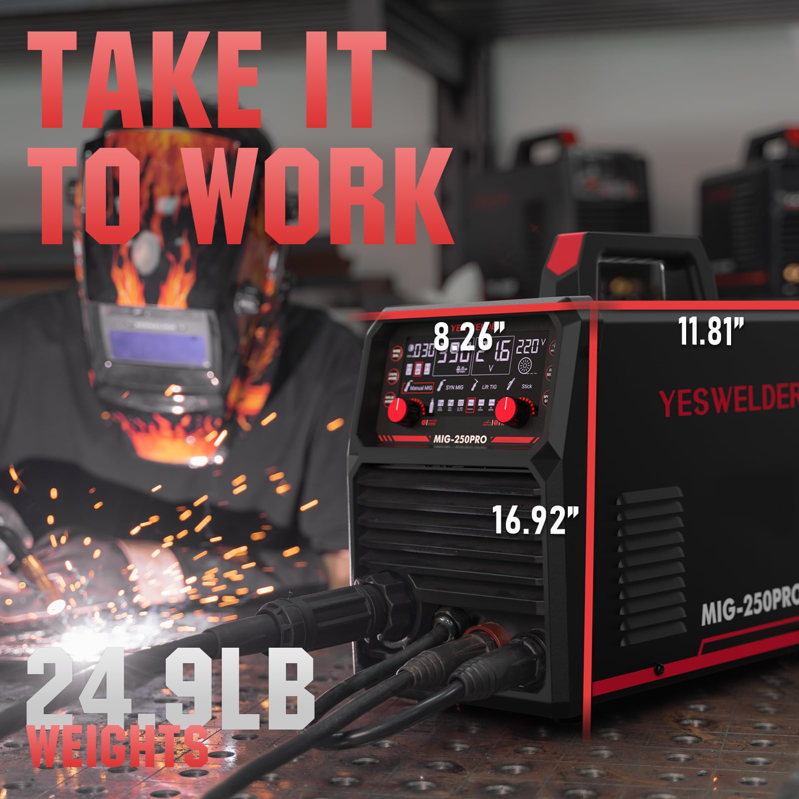 Máquina de Soldar Inverter Multifunción MIG/TIG/Stick, Flux Core, 3 en 1 a 6 en 1, Hasta 250A