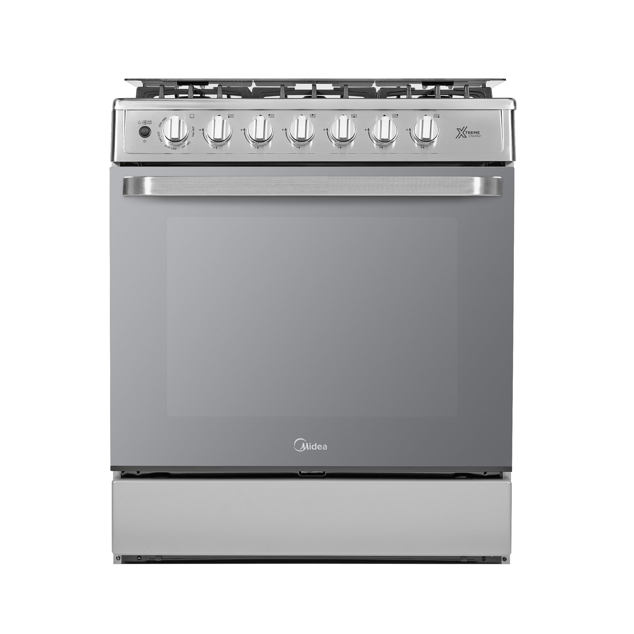 Midea Estufa de Piso de 30", con Capelo y Tecnología Masterflame, Diseño Práctico para Cocina y Uso Diario