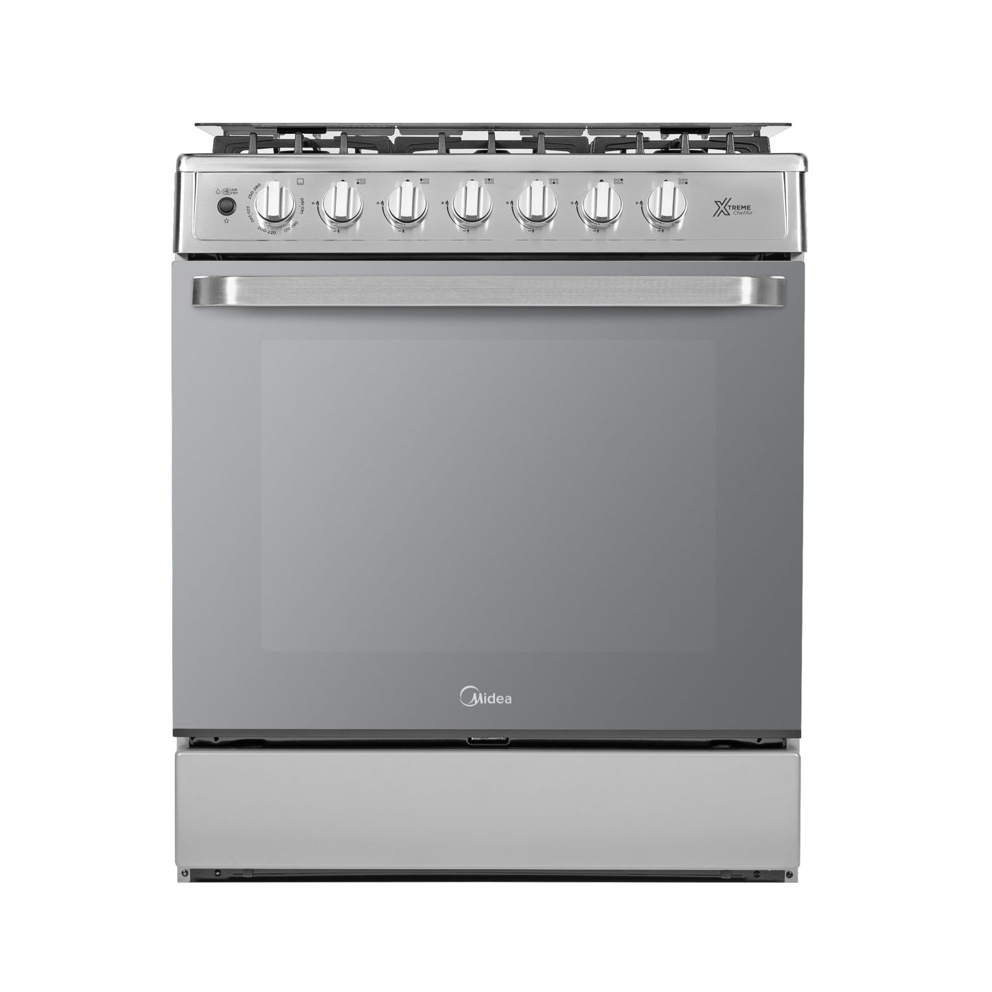 Midea Estufa de Piso de 30", con Capelo y Tecnología Masterflame, Diseño Práctico para Cocina y Uso Diario