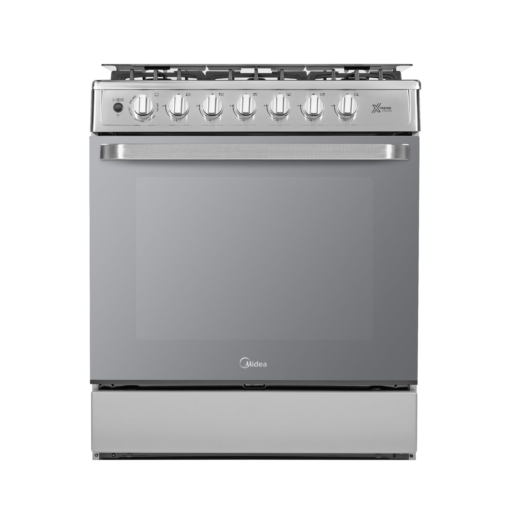 Midea Estufa de Piso de 30", con Capelo y Tecnología Masterflame, Diseño Práctico para Cocina y Uso Diario