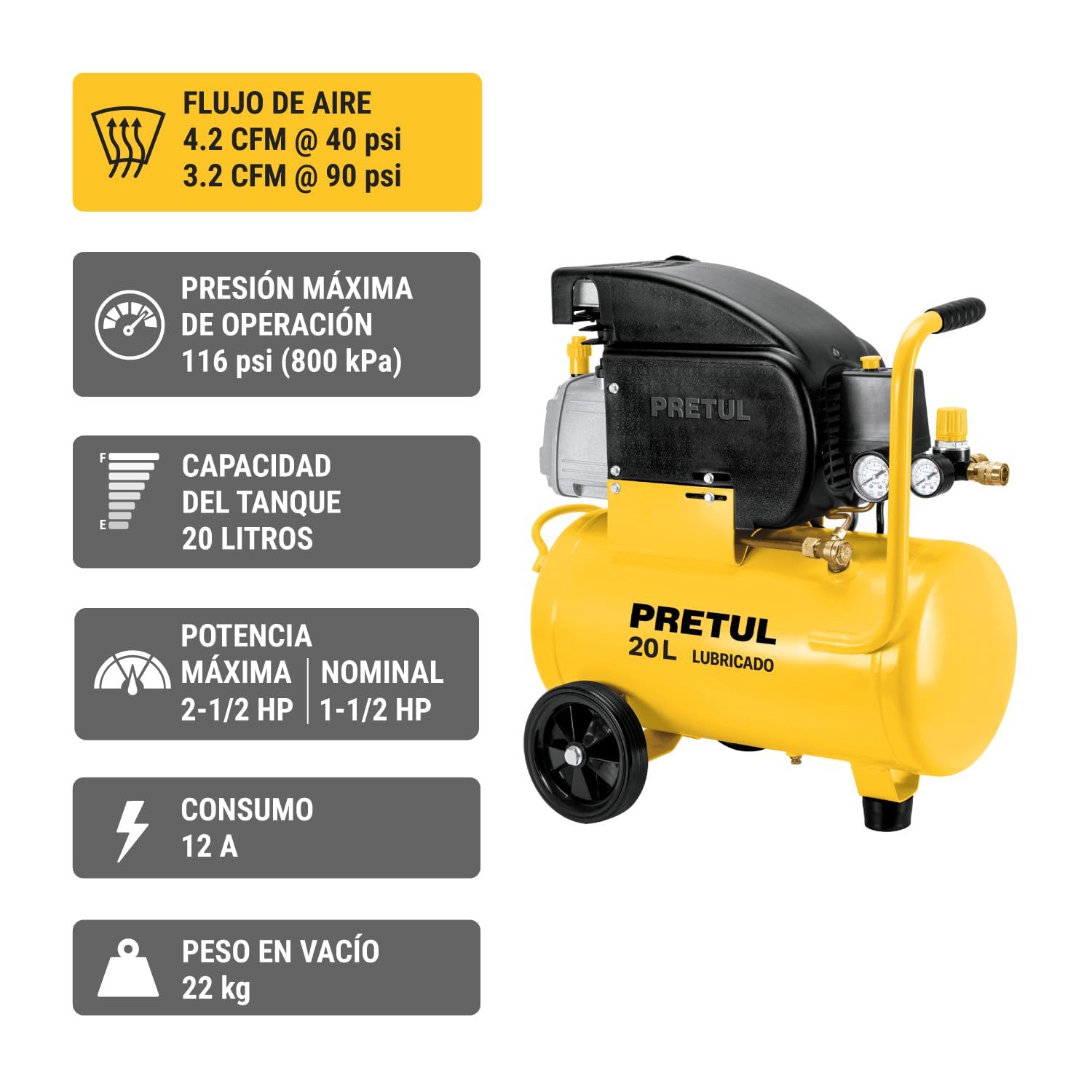 Pretul COMP-KIT20P, Kit compresor 20 L, 2-1/2 HP, manguera PVC y pistola
