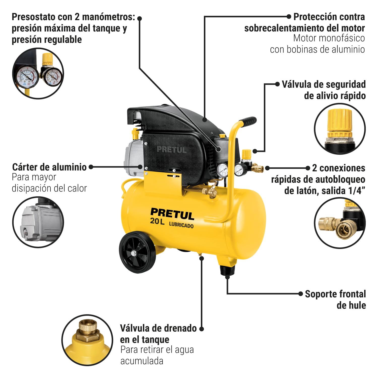 Pretul COMP-KIT20P, Kit compresor 20 L, 2-1/2 HP, manguera PVC y pistola