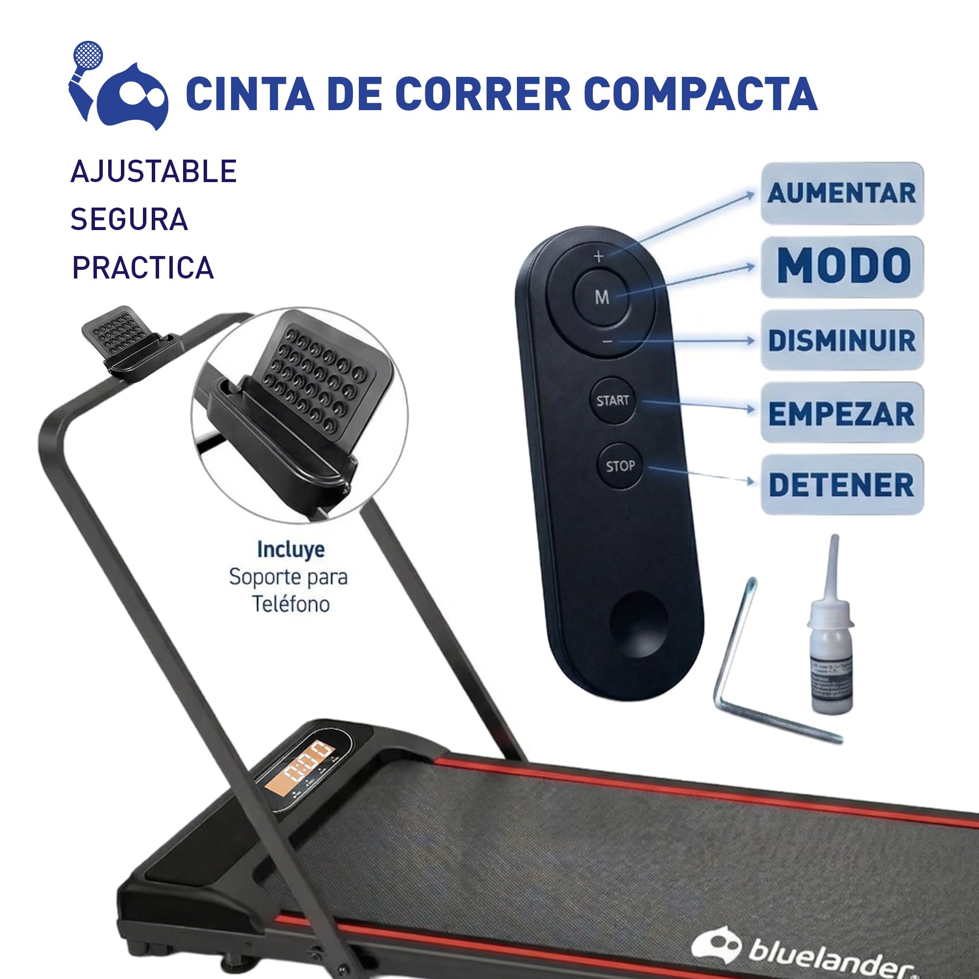Bluelander Caminadora Electrica, Walking Pad con Asa, 100 * 48 * 120 cm, 110 V, Pantalla Digital, Caminadora Plegable, Portatil, Ideal para Oficina, Hogar, Cinta para Caminar (Walking Pad con Asa)