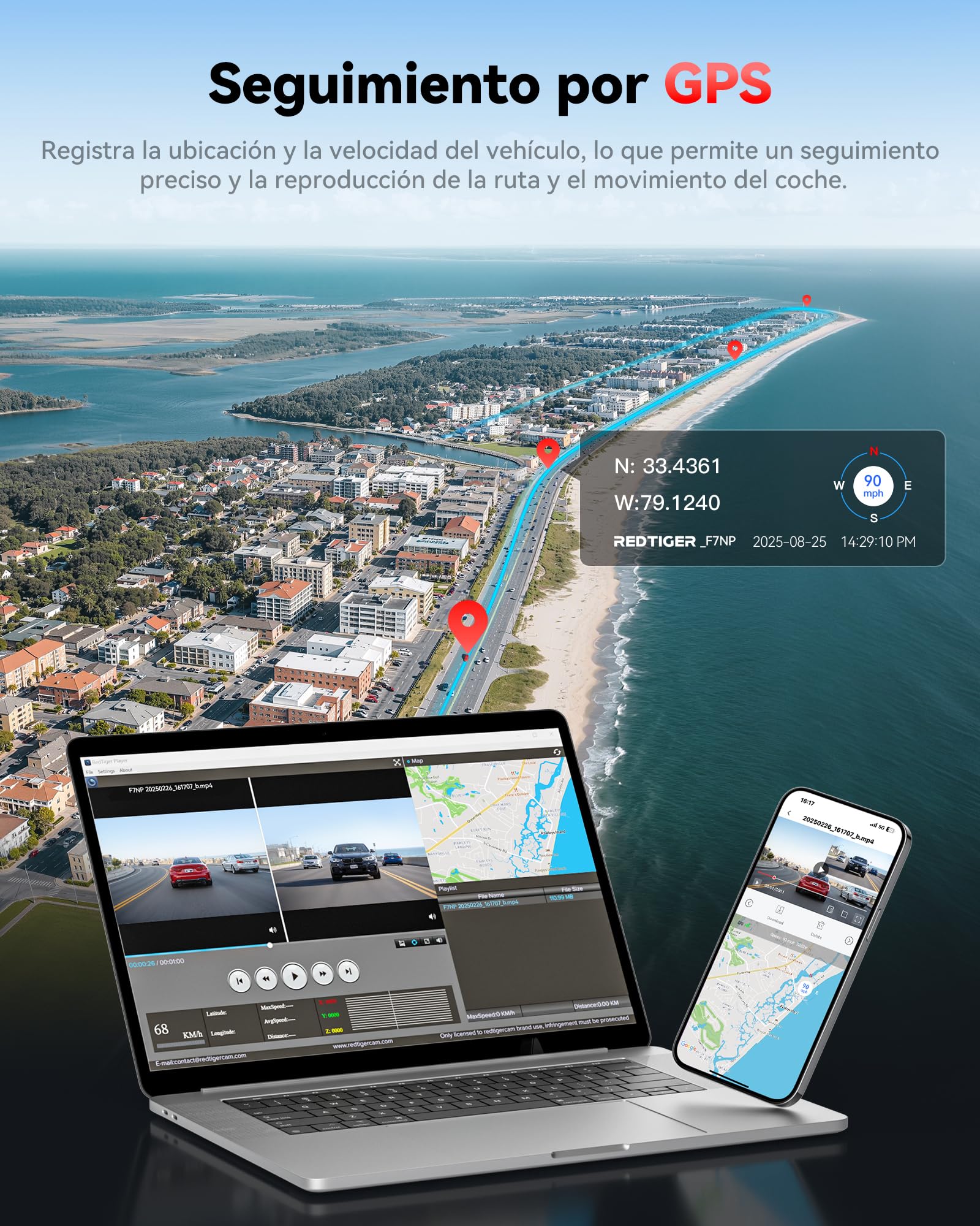 REDTIGER Cámara para Auto 4K, Wi-Fi 6 de 5.8GHz y GPS, Tarjeta SD de 128GB Incluida, STARVIS 2, HDR, Pantalla IPS de 3.18", Gran Angular, Visión Nocturna, Grabación en Bucle, Sensor G, Soporta hasta 512GB, F7NP