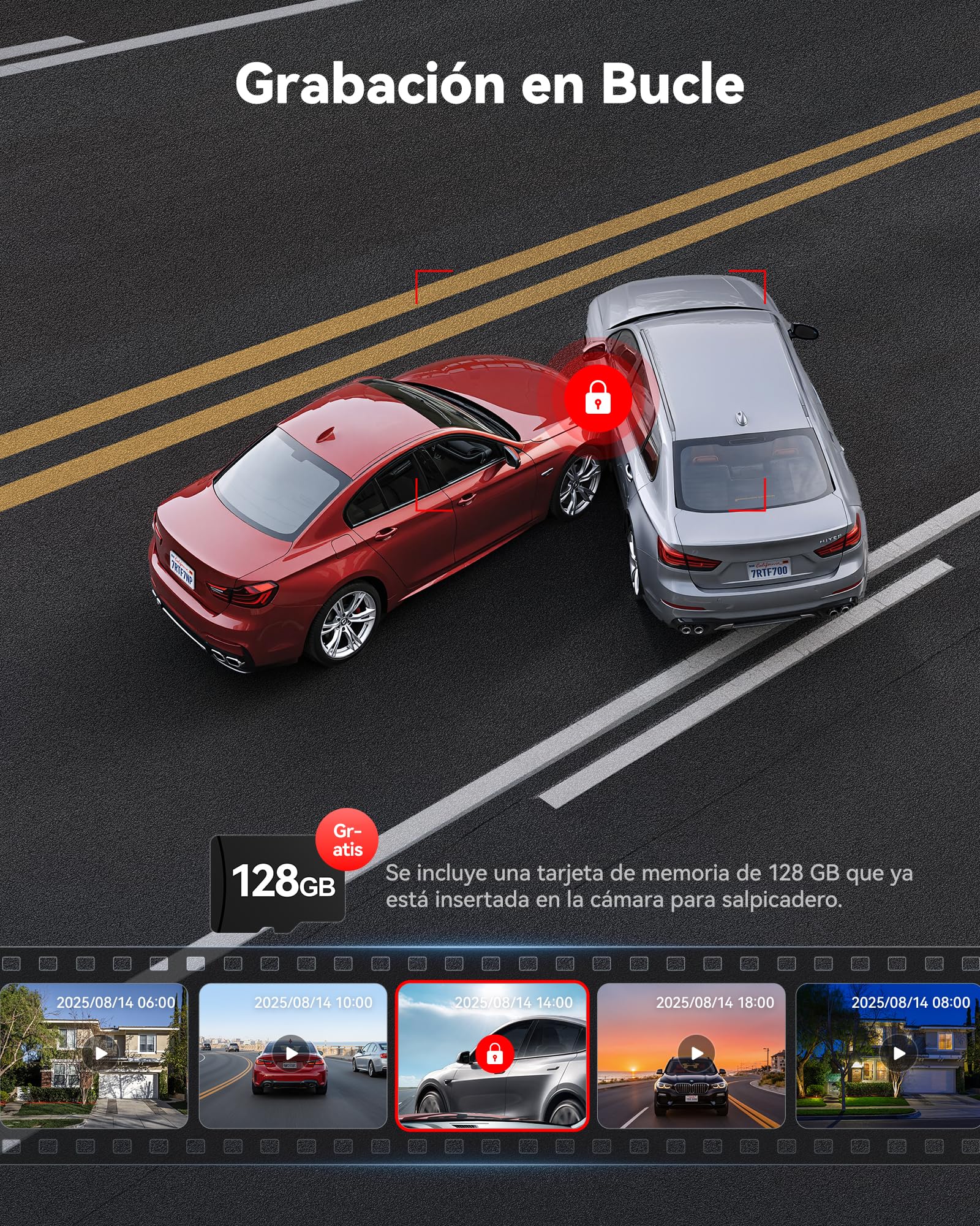 REDTIGER Cámara para Auto 4K, Wi-Fi 6 de 5.8GHz y GPS, Tarjeta SD de 128GB Incluida, STARVIS 2, HDR, Pantalla IPS de 3.18", Gran Angular, Visión Nocturna, Grabación en Bucle, Sensor G, Soporta hasta 512GB, F7NP