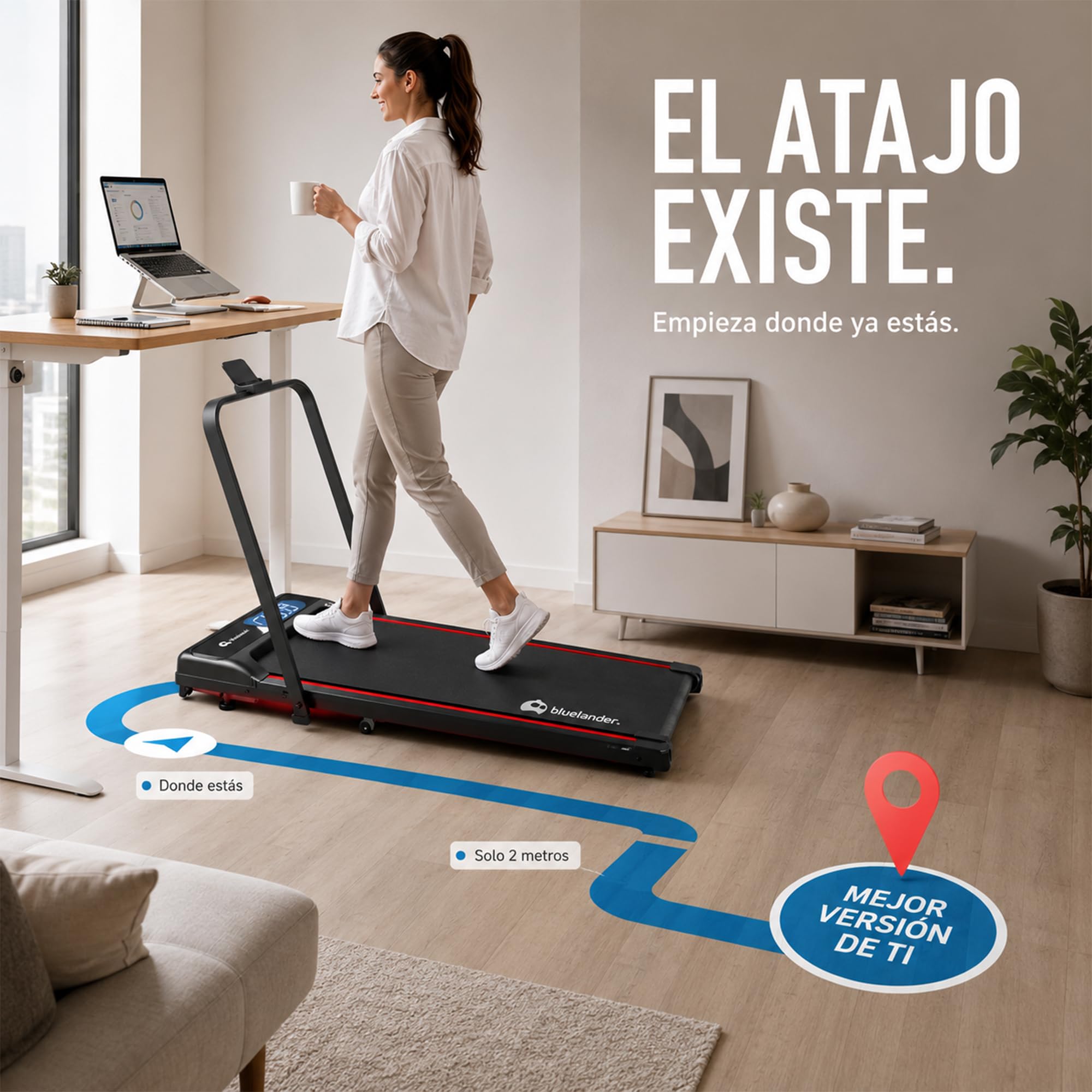 Bluelander Caminadora Electrica, Walking Pad con Asa, 100 * 48 * 120 cm, 110 V, Pantalla Digital, Caminadora Plegable, Portatil, Ideal para Oficina, Hogar, Cinta para Caminar (Walking Pad con Asa)