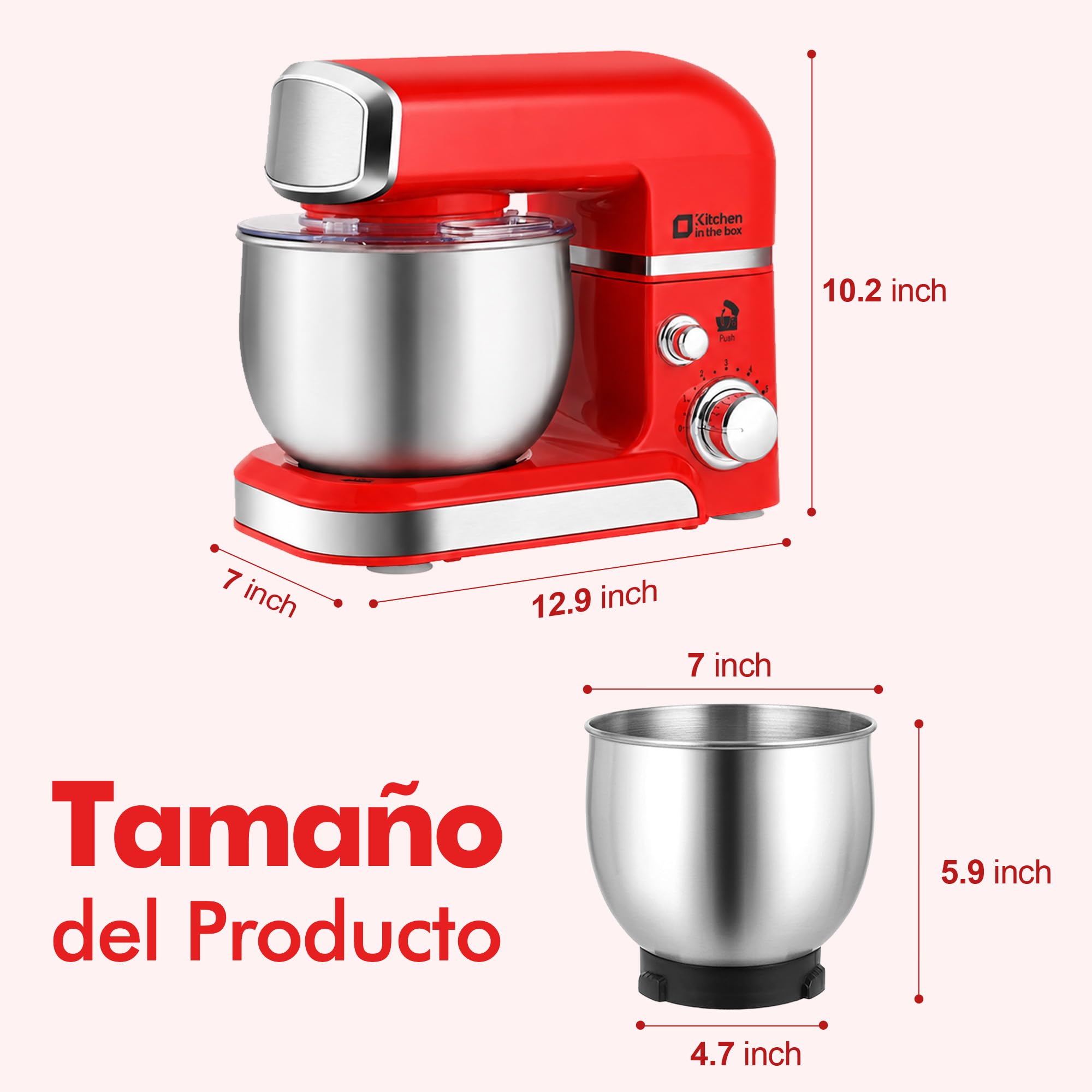 Kitchen in the Box Batidora de Pedestal de 3.2 Qt con 6 Velocidades | Ligera y Portátil | Incluye 3 Accesorios para Uso Diario