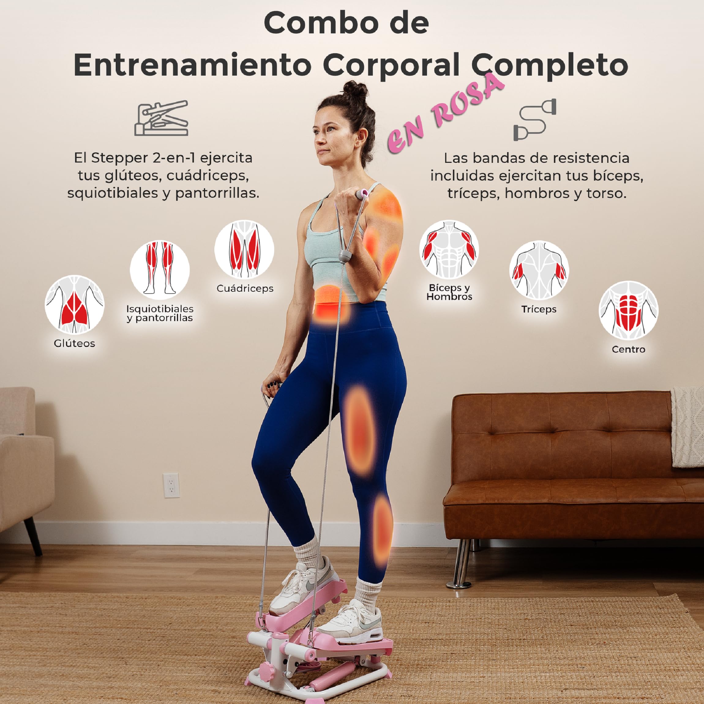 Sunny Health & Fitness Mini Stepper con Bandas para Casa