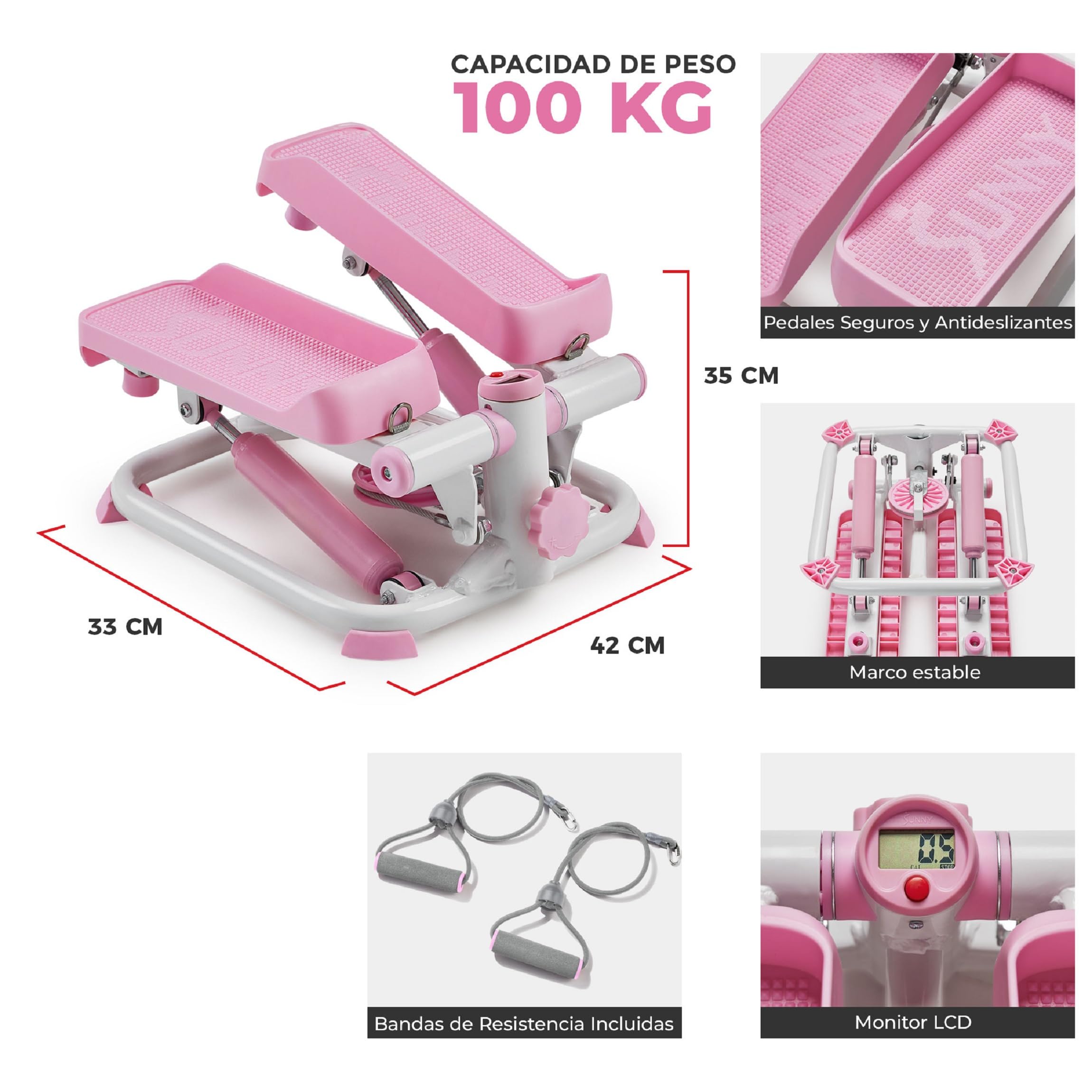 Sunny Health & Fitness Mini Stepper con Bandas para Casa