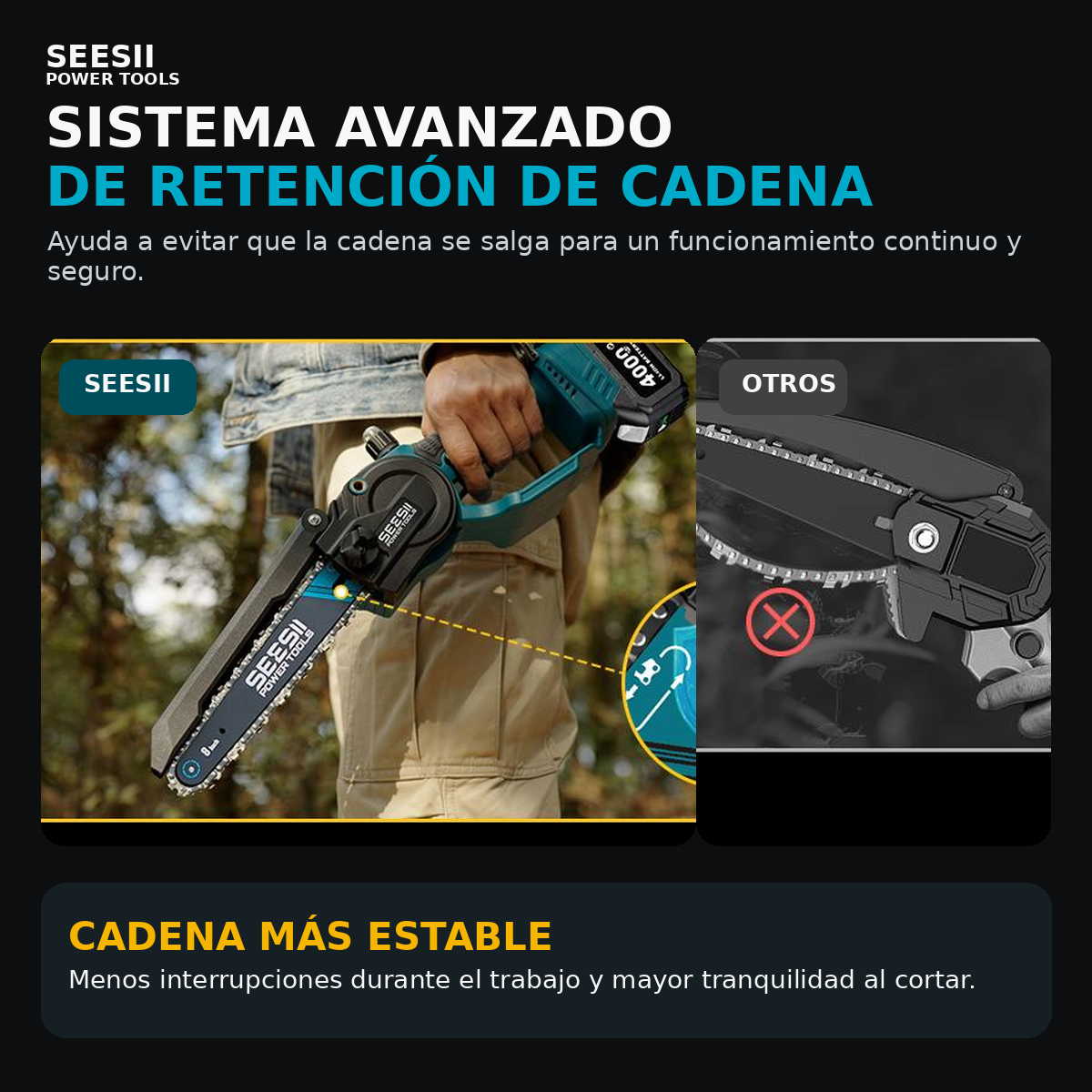 SEESII Motosierra 2 en 1 con Pértiga, Incluye 2 Baterías, Alcance de hasta 16 FT para Corte y Poda de Árboles, P8 Ace/P6 Ace CH800