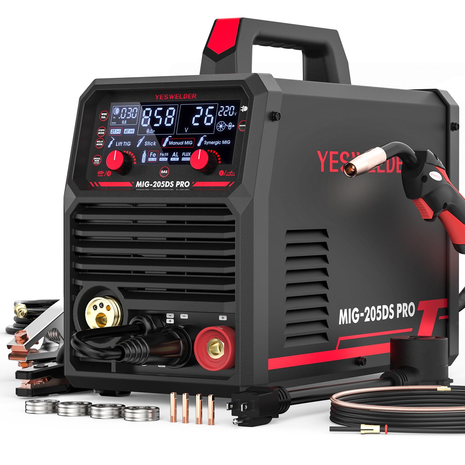 Máquina de Soldar Inverter Multifunción MIG/TIG/Stick, Flux Core, 3 en 1 a 6 en 1, Hasta 250A
