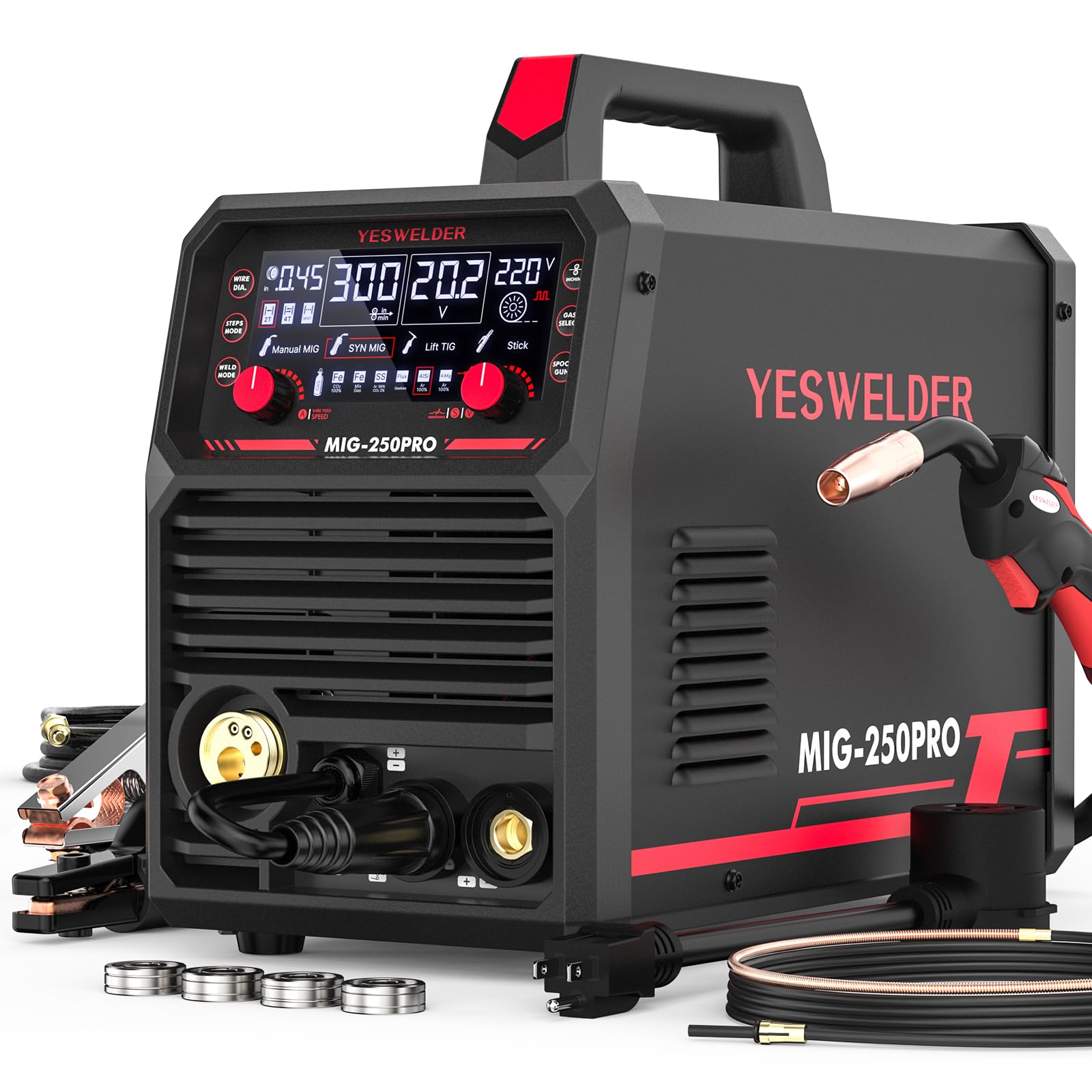 Máquina de Soldar Inverter Multifunción MIG/TIG/Stick, Flux Core, 3 en 1 a 6 en 1, Hasta 250A