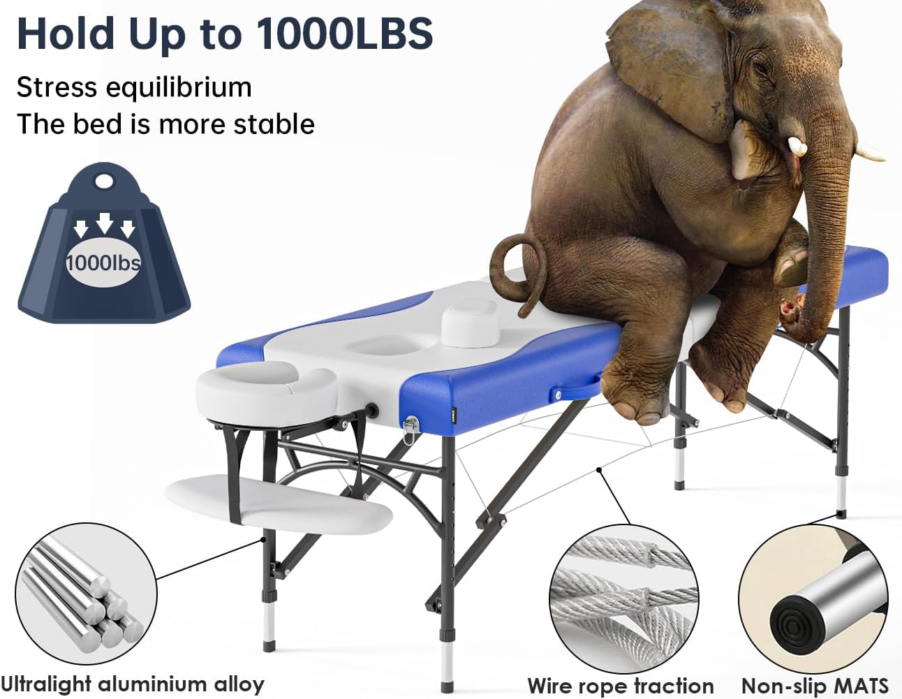 CLORIS - Mesa de masaje profesional de 84 pulgadas, portátil, 2 plegables, ligera, para spa, cama de tatuaje, altura ajustable con bolsa de transporte y pierna de aluminio que soporta hasta 1000