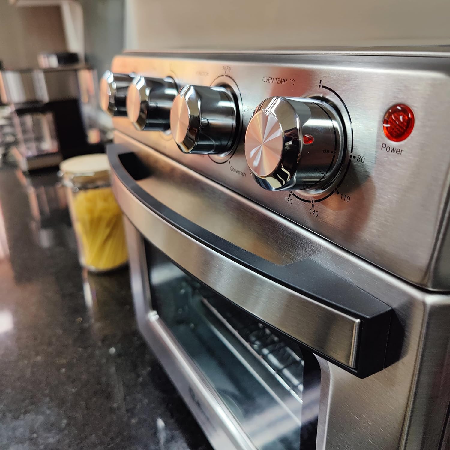 Horno Freidora de Aire Koblenz de 25 Litros, 7 en 1 Fríe sin Aceite, Asa, Gratina, Dora, Tuesta, Calienta, Rostiza, 7 accesorios, 1400 W, Control con Perilla, acero inoxidable (HFKM-1400 IN)