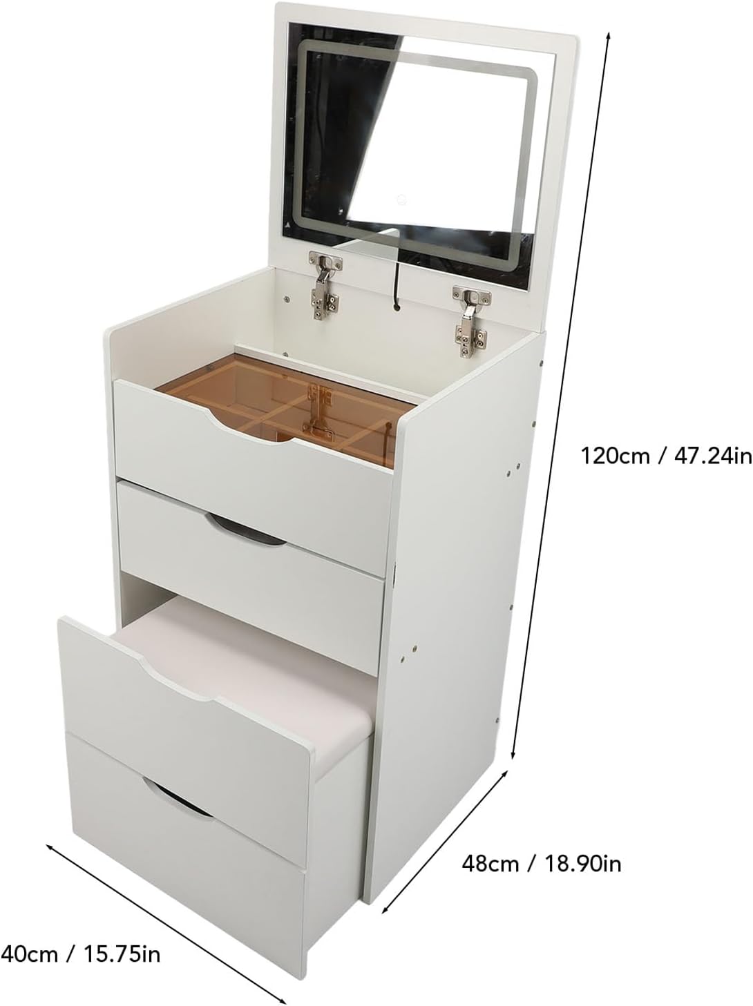 TOPINCN Tocador 3 en 1 con Espejo Abatible, Tocador de Maquillaje con Taburete Acolchado, Tocador Moderno para Dormitorio, Sala de Estar
