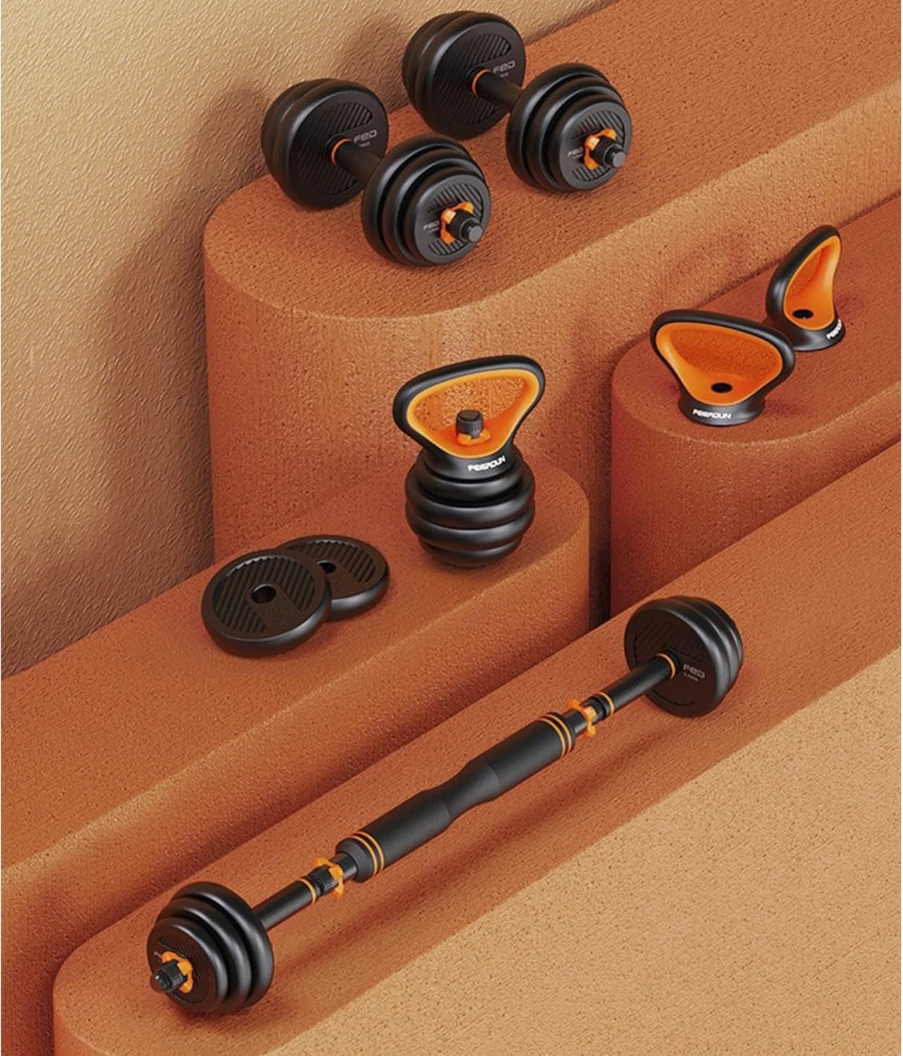 Kit de Mancuernas Brandtrendy 6 en 1 Ajustable – Pesas Rusas, Barra y Discos para Entrenamiento en Casa y Gimnasio – Diseño Compacto y Seguro, Ideal para Rutinas Completa de Fuerza y Resistencia