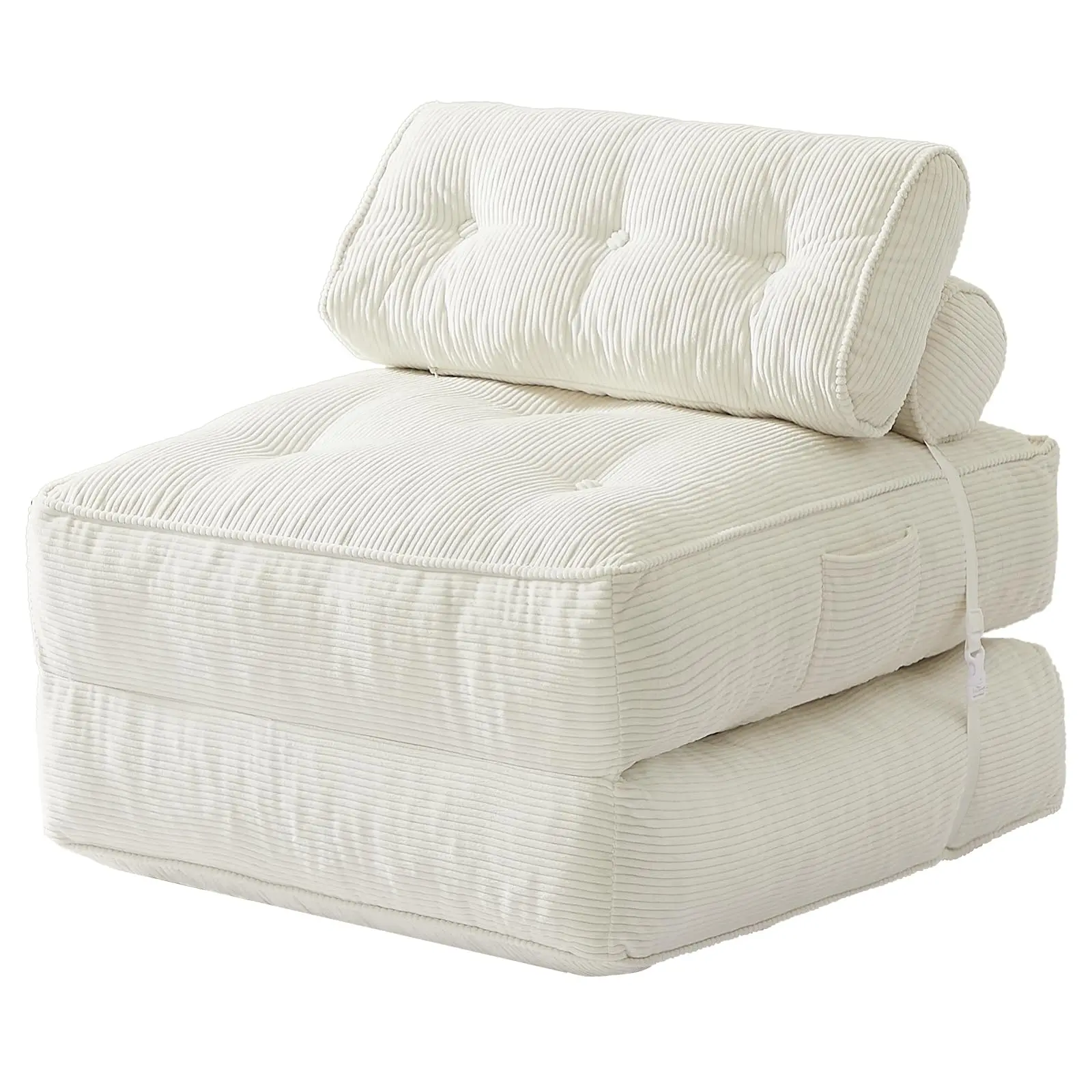 Sofá cama plegable con almohada, sillón convertible con respaldo de apoyo, silla cama plegable portátil de pana, cómodo sofá lounge de suelo para sala de estar — Individual