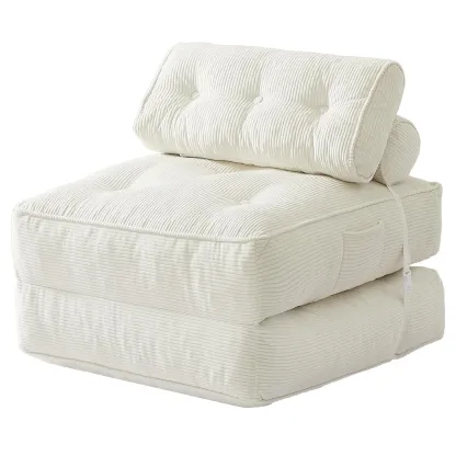 Sofá cama plegable con almohada, sillón convertible con respaldo de apoyo, silla cama plegable portátil de pana, cómodo sofá lounge de suelo para sala de estar — Individual