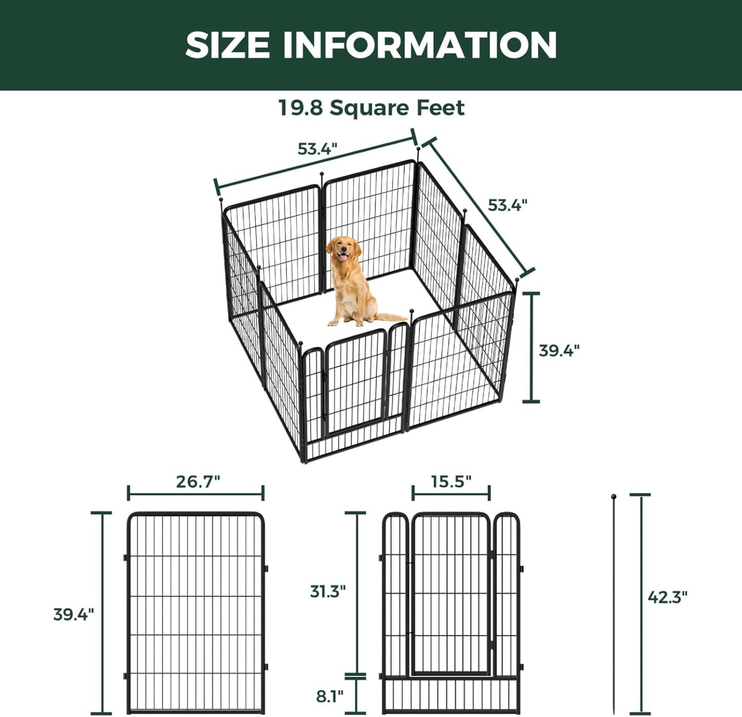 FXW Rollick Corral para Perros para Patio, RV Camping│Patentado, 24 Pulgadas 8 Paneles