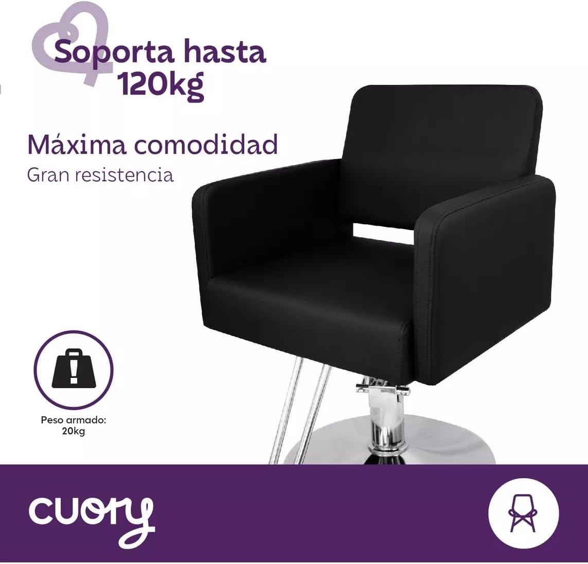 CUORY Silla Barberia Sillon de Barberia Estética Estilista Peluquería | Barber Silla Hidraulico Salón de Belleza Cómodo Asiento Giratorio | Altura Ajustable | Redonda Base Cromada | Negro