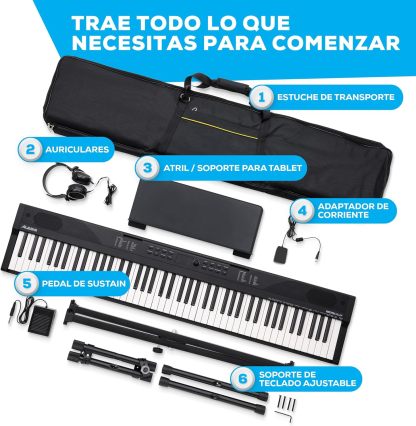 Alesis Melody 61 - Piano eléctrico con 61 teclas, Teclado Musical con altavoces, audífonos, micrófono, soporte para piano, atril y taburete