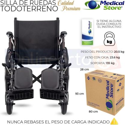 Medical Store Silla de Ruedas TODO TERRENO de Lujo, Modelo 101, Acero Resistente, Con Eleva piernas Desmontables y Descansabrazos Abatibles Color Rojo.…