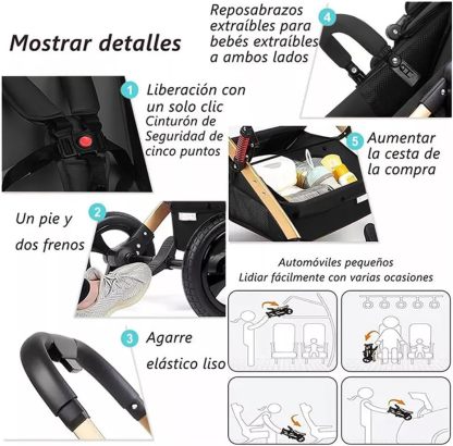 FINYQBET Carrito De Bebé Plegable Universal Para Cuatro Estaciones Sillas De Paseo para Bebés De Alta Vista para Bebés Recién Nacidos, Implementación Bidireccional Multifuncional Y Segura Caqui