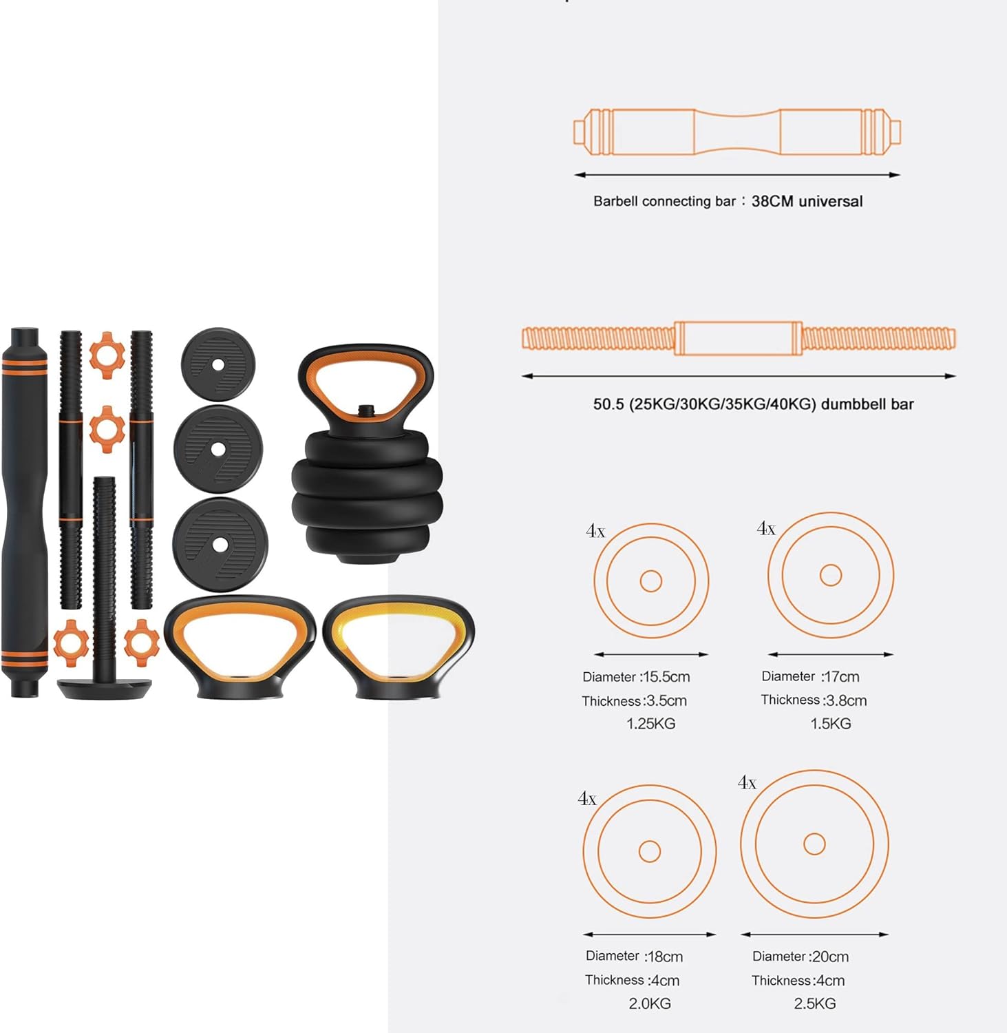 Kit de Mancuernas Brandtrendy 6 en 1 Ajustable – Pesas Rusas, Barra y Discos para Entrenamiento en Casa y Gimnasio – Diseño Compacto y Seguro, Ideal para Rutinas Completa de Fuerza y Resistencia