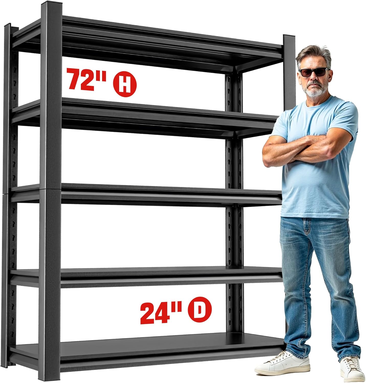 Estantería de almacenamiento para cochera, resistente – Estantes de 72 pulgadas de alto, estantes ajustables de metal de 5 niveles, estante de almacenamiento industrial para cochera, 16 pulgadas de