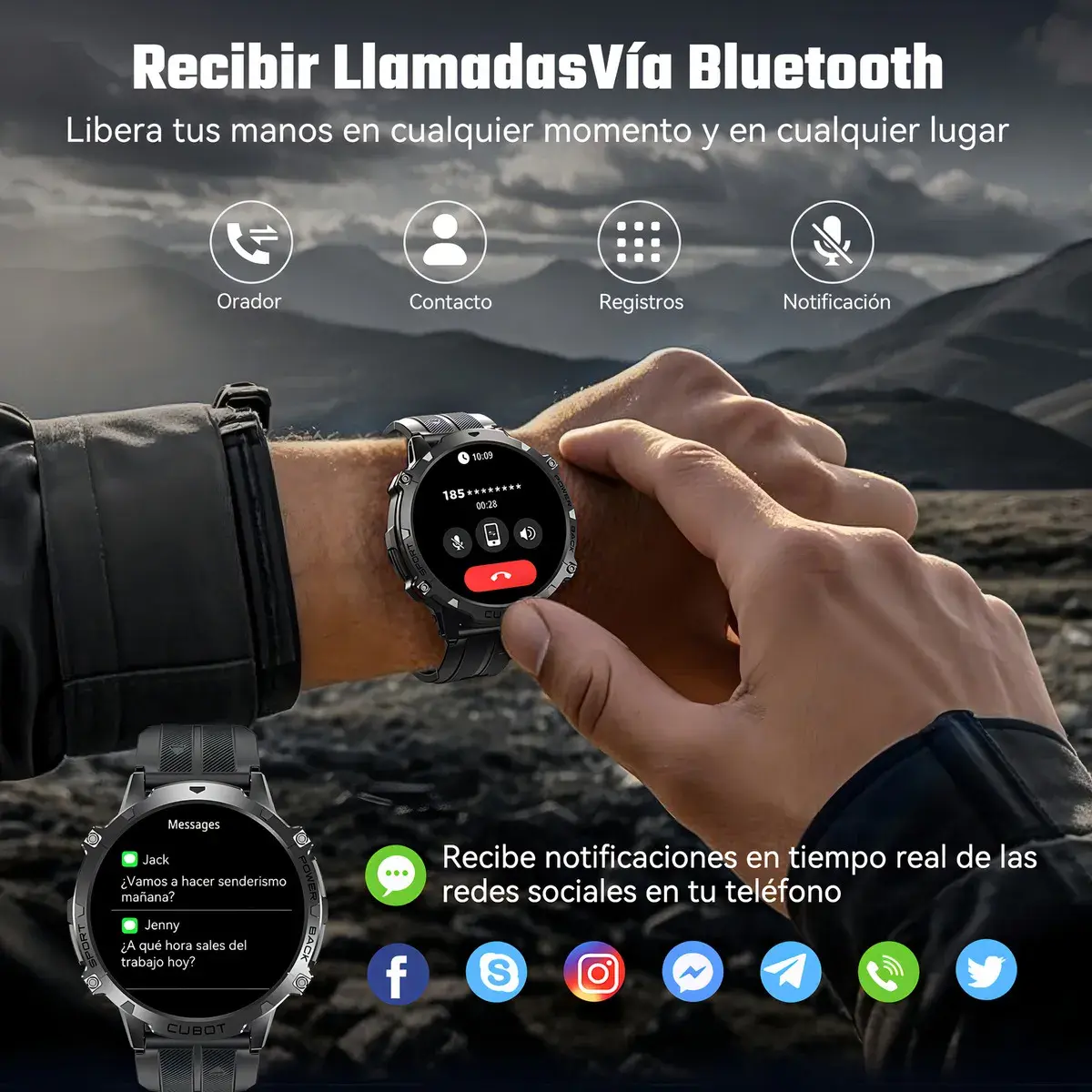 CUBOT X3 Reloj inteligente Cubot X3 Smartwatch con Llamadas y IA ChatGPT 100 Días Batería Resistente Agua Reloj Militar​ para Hombre Negro A