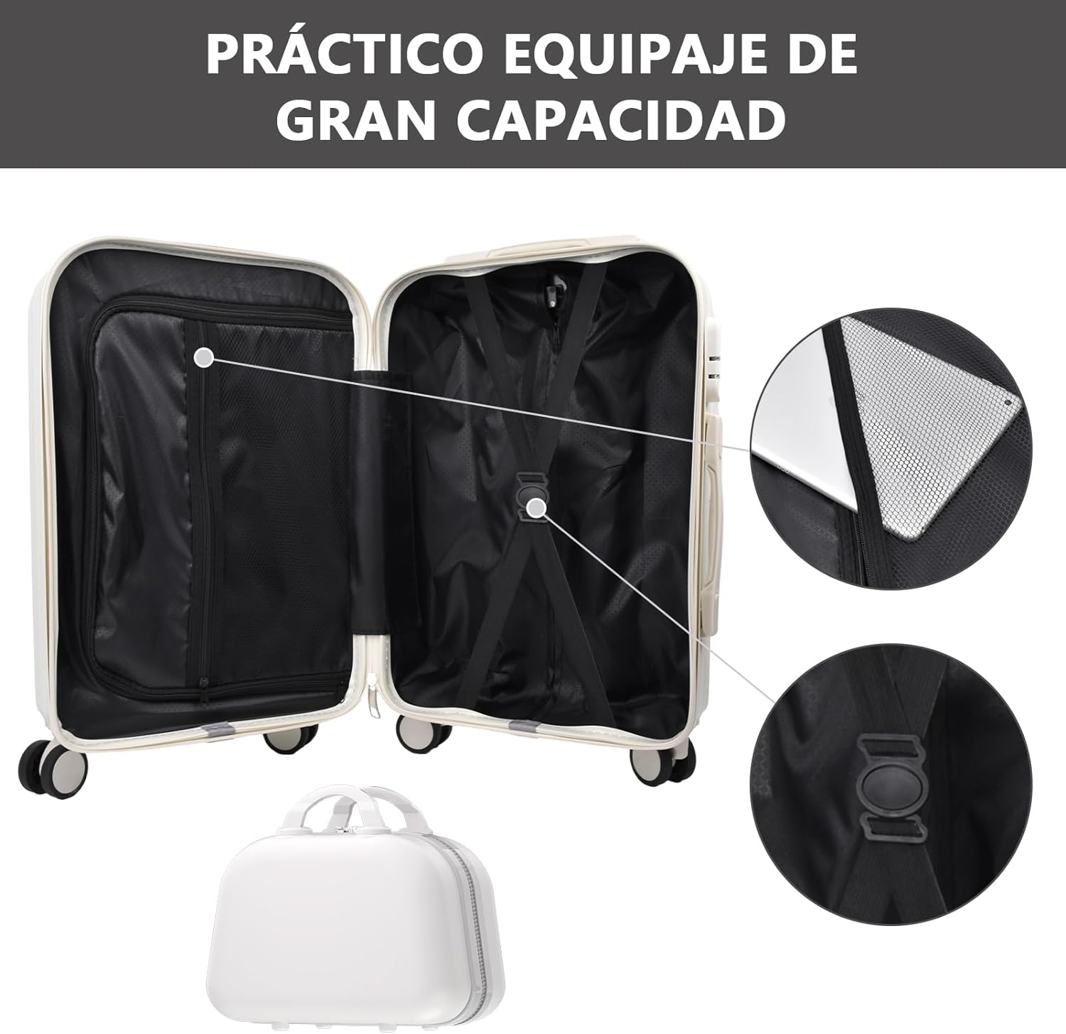 HOGESA Juego de Maletas de Viaje, Maletas de Viaje Carry On 21”, Maleta de Mano Pequeña con Ruedas Silenciosas de 360 Grados, Equipaje de Mano para Avion con Candado de Seguridad - 2 Piezas (Blanco)
