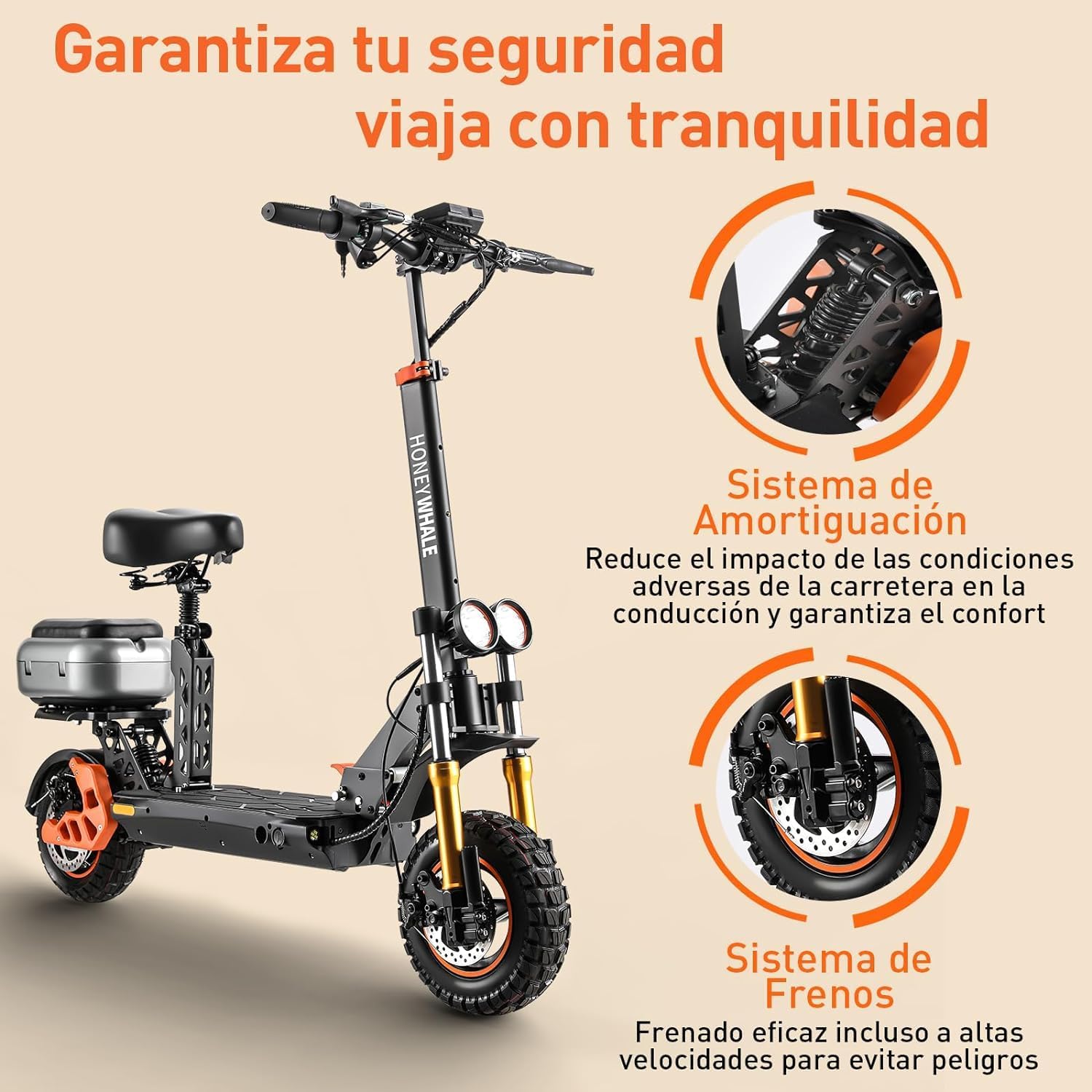 HONEYWHALE H3 Scooter Eléctrico Plegable para Adultos, Patin Electrico con Motor 1000W, Velocidad Máxima 55 km/h, Batería 15AH-Autonomía 60 km, Asiento del Maletero