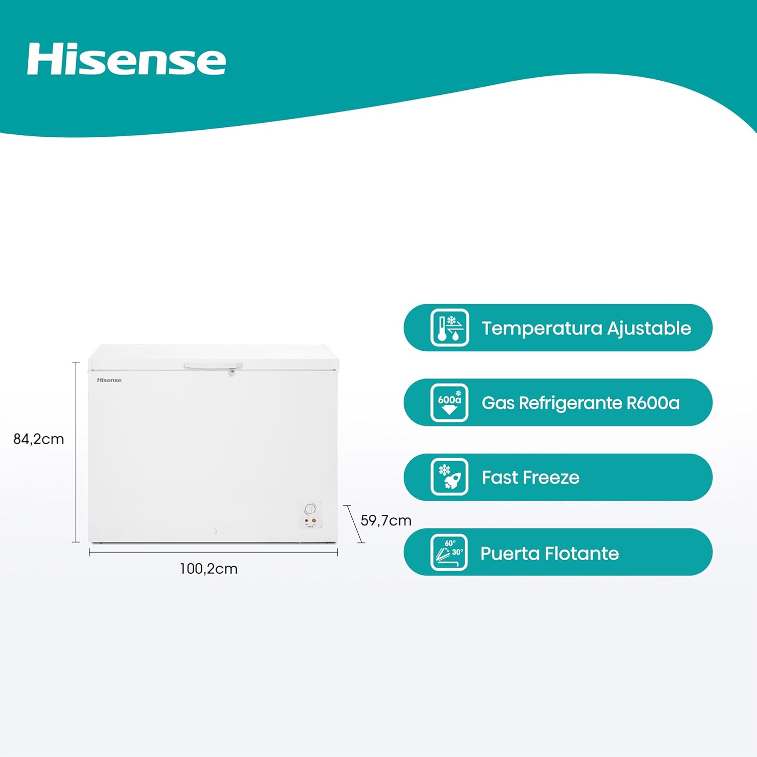 Hisense FC50D6AWX Congelador, 5 pies cúbicos, Temperatura ajustable, Fast Freeze, Cerradura de seguridad, 62x56x85cm(AnchoxLargoxAlto), Blanco