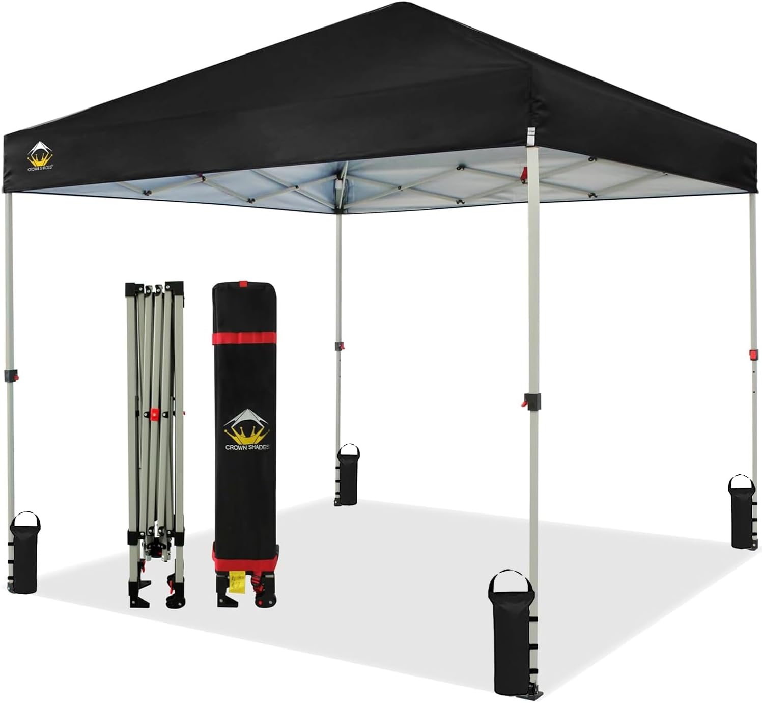 CROWN SHADES - Toldo desplegable para la Playa, fácil de armar, para el Aire Libre, Eventos, Fiestas, Campamento, Cubierta STO-N-Go, Parte Superior recubierta de Plata, 10 x 10 Pulgadas, Blanco